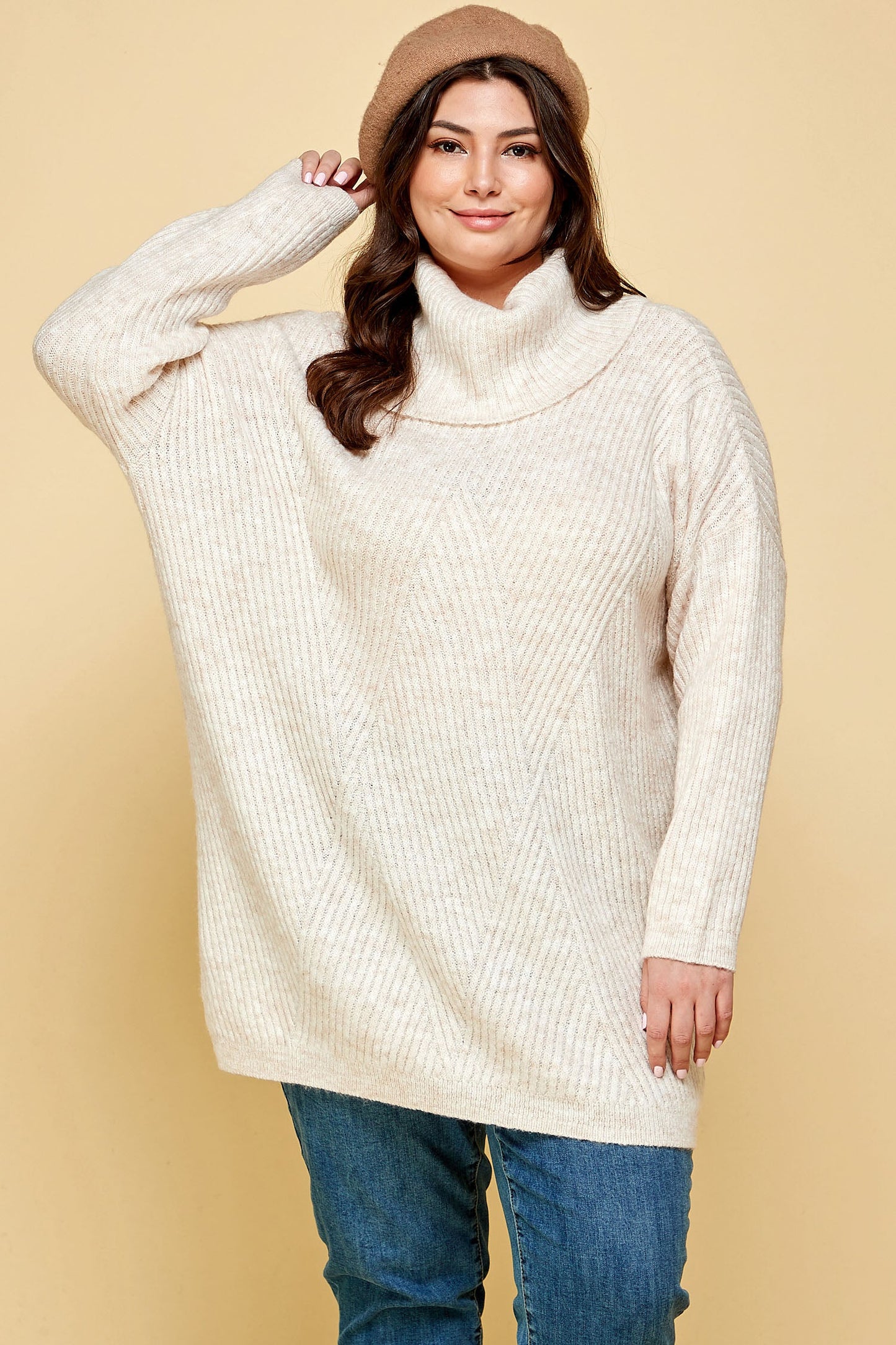 HEAVY KNIT LONG TURTLENECK IN IVORY