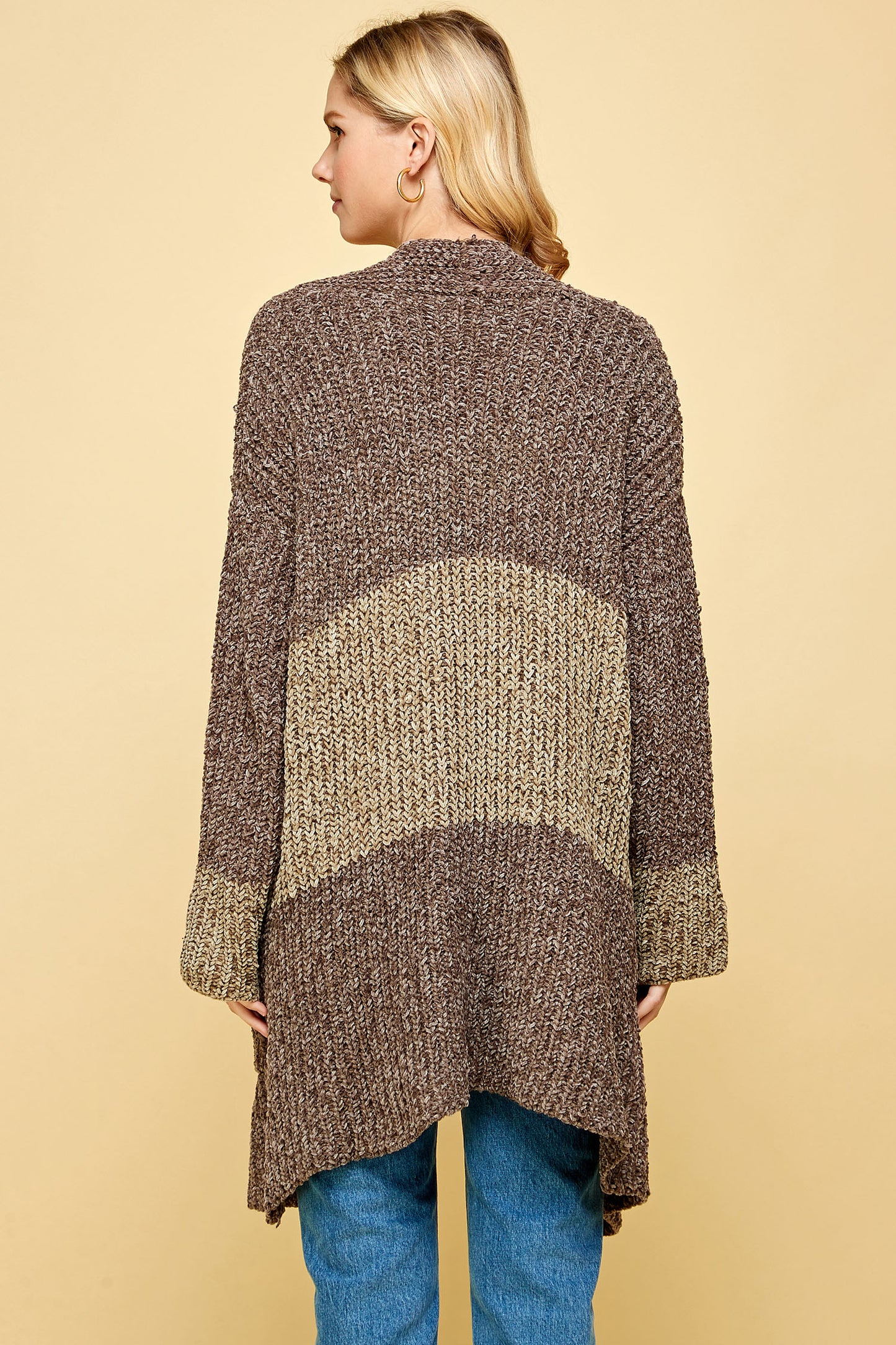 COMFY CABLE CHENILLE COLORBLOCK CARDIGAN