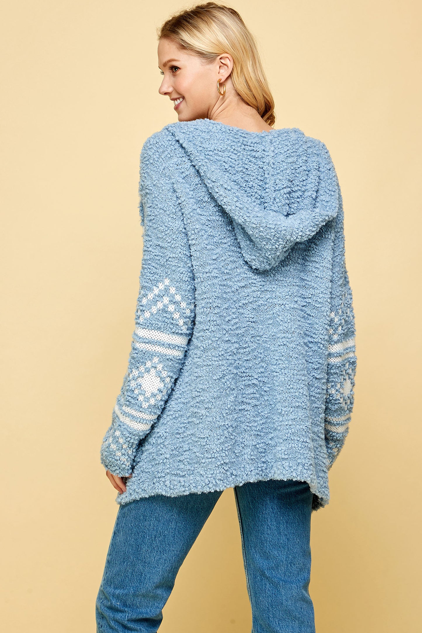 COZY KNITTED AZTEC PRINT SWEATER WITH HOODIE