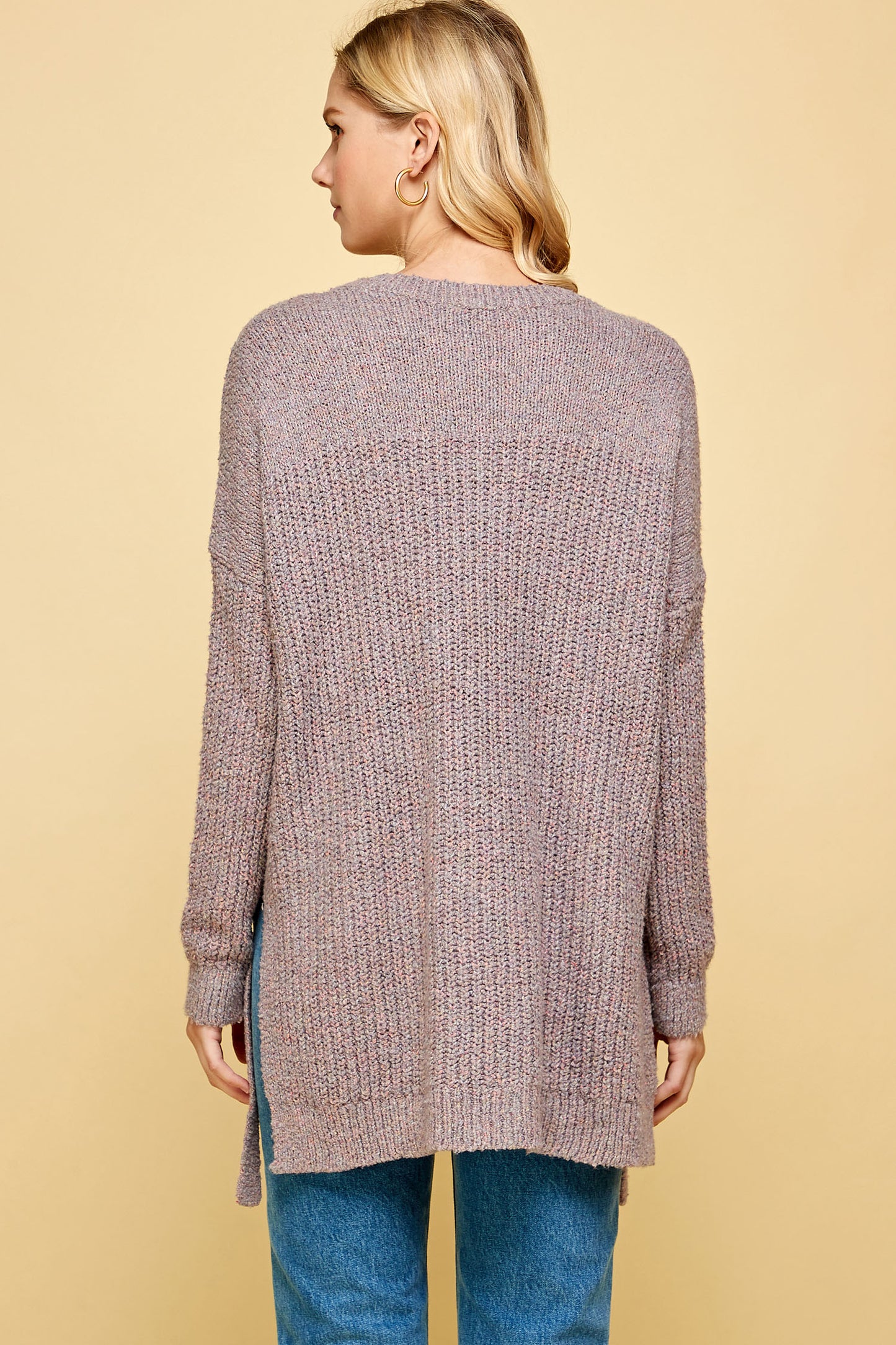 THICK KNIT HIGH LOW PULLOVER SWEATER IN PINK