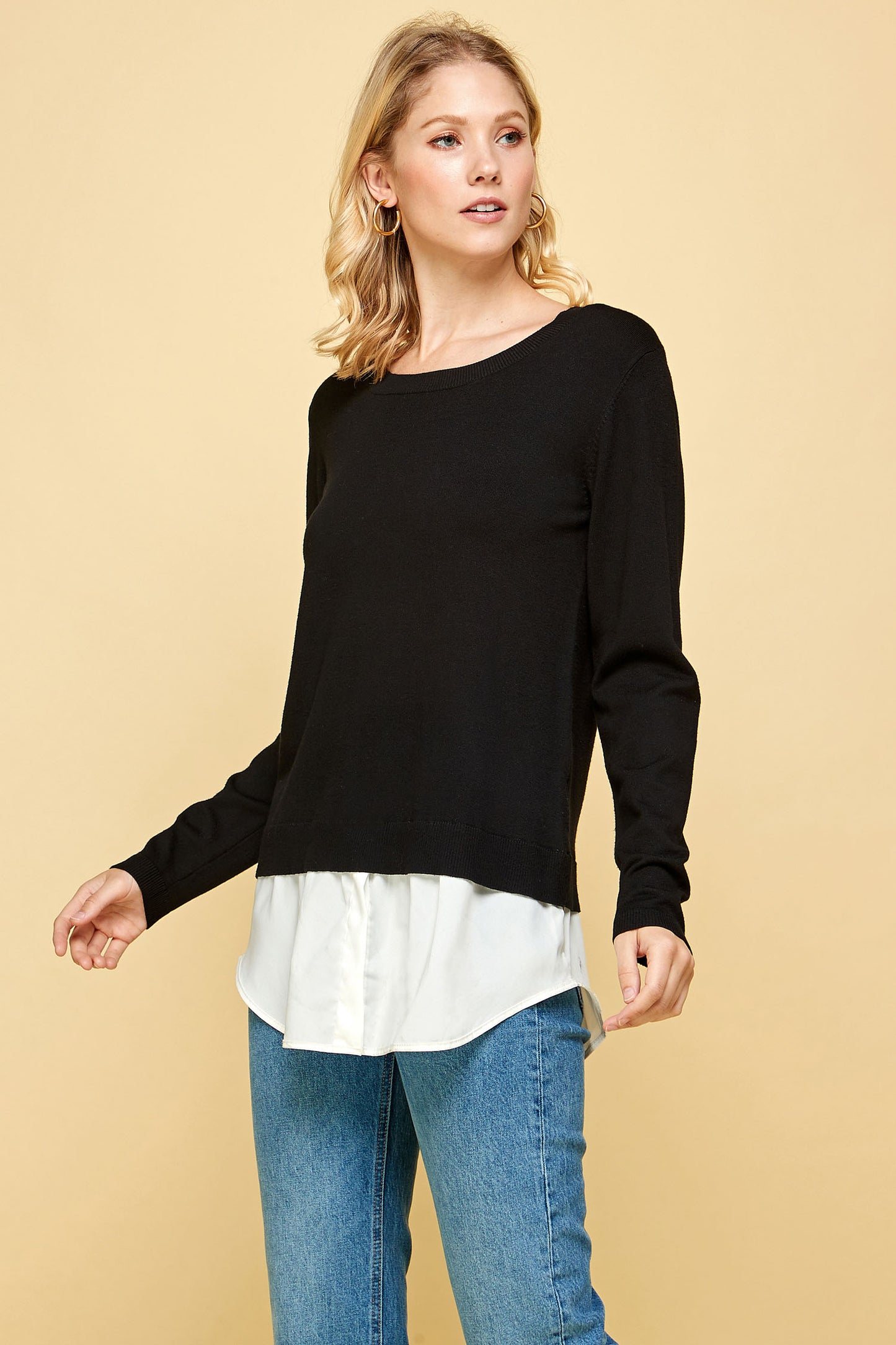 CREW NECK LAYERED SWEATER