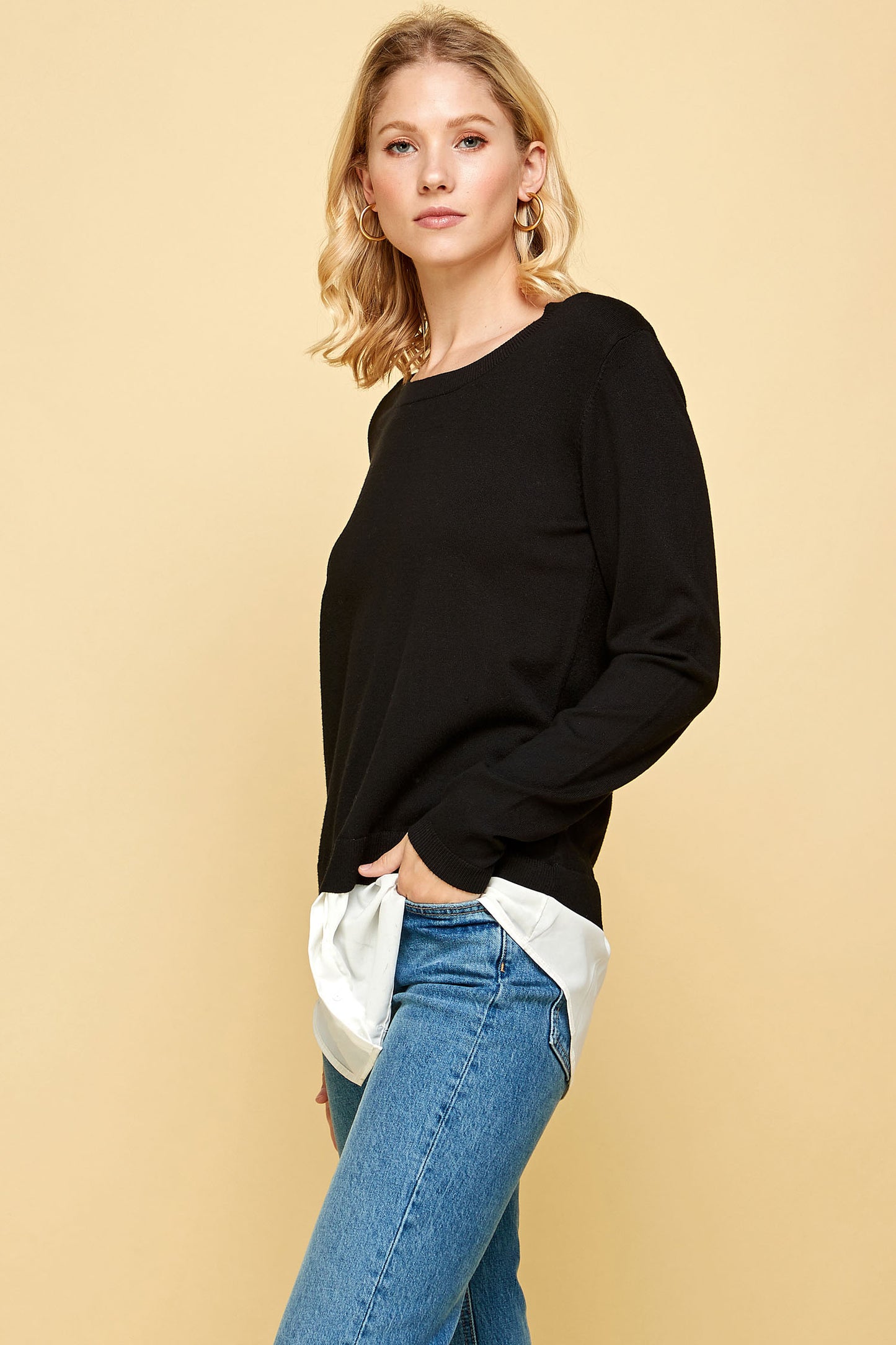 CREW NECK LAYERED SWEATER