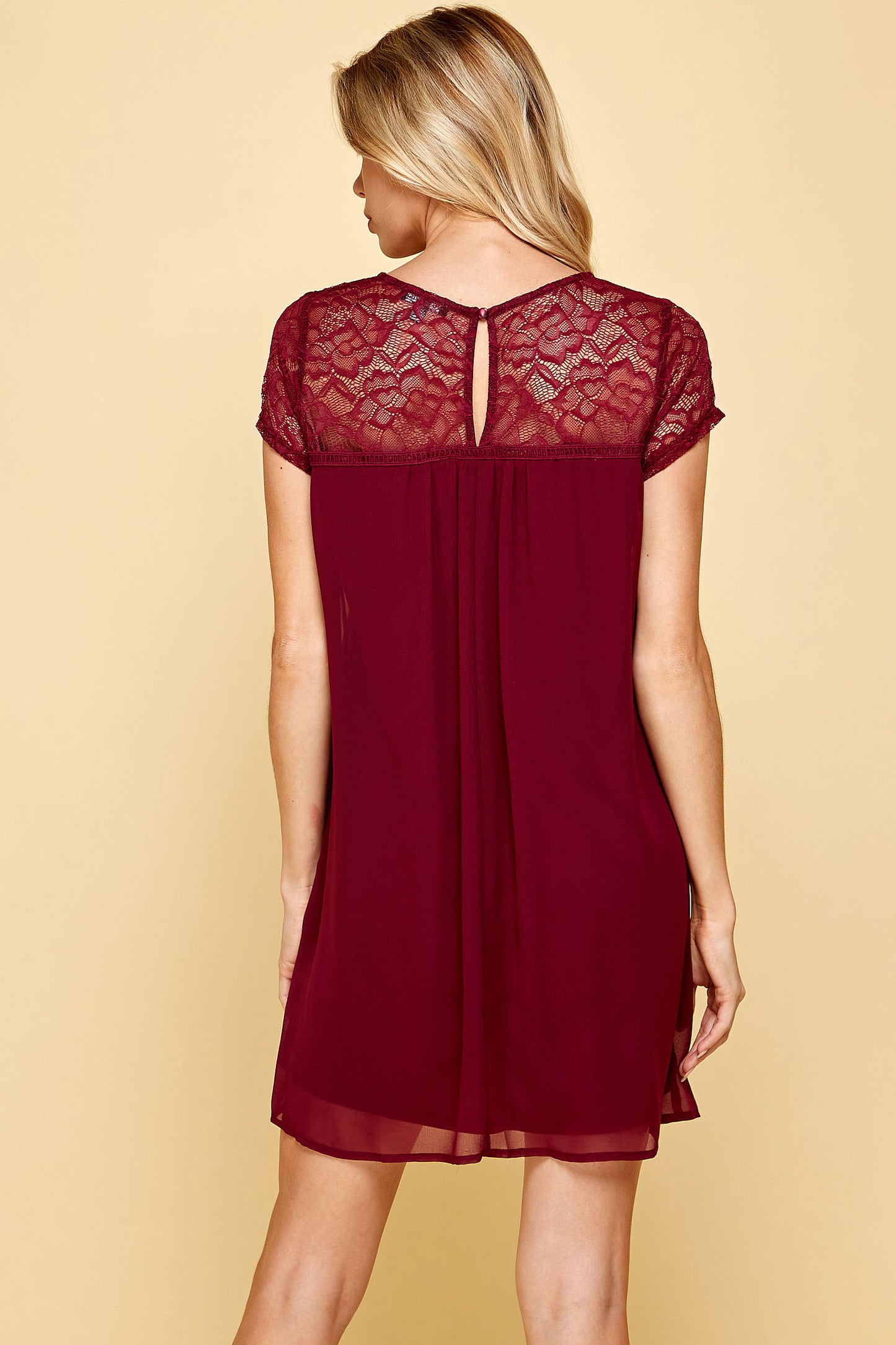 LATTICE FRONT LACE SHOULDER MINI DRESS