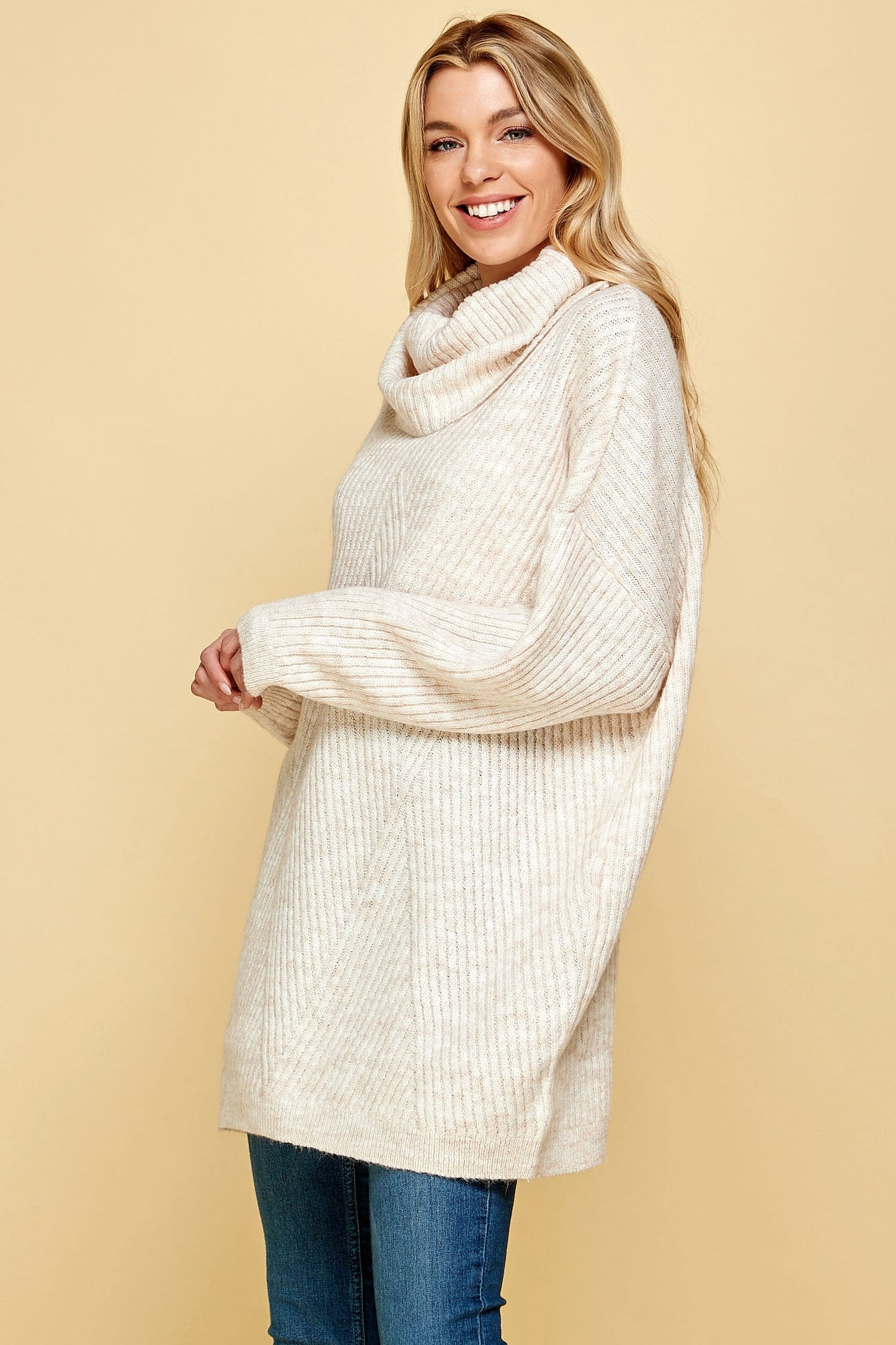 PLUS SIZE HEAVY KNIT LONG TURTLENECK IN BURGUNDY