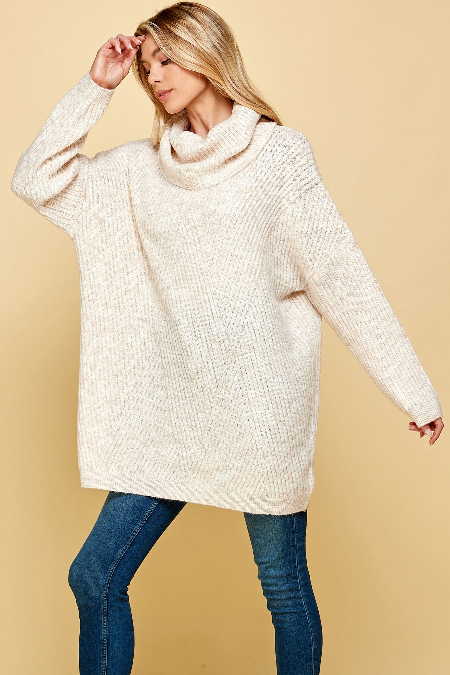 HEAVY KNIT LONG TURTLENECK IN IVORY