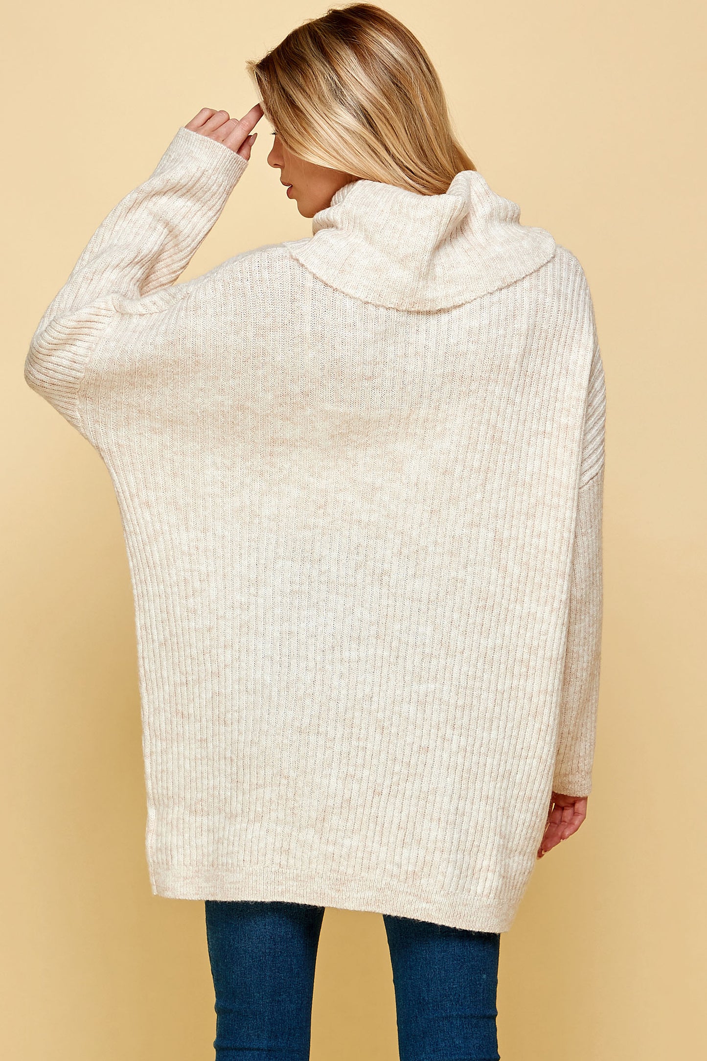 HEAVY KNIT LONG TURTLENECK IN IVORY