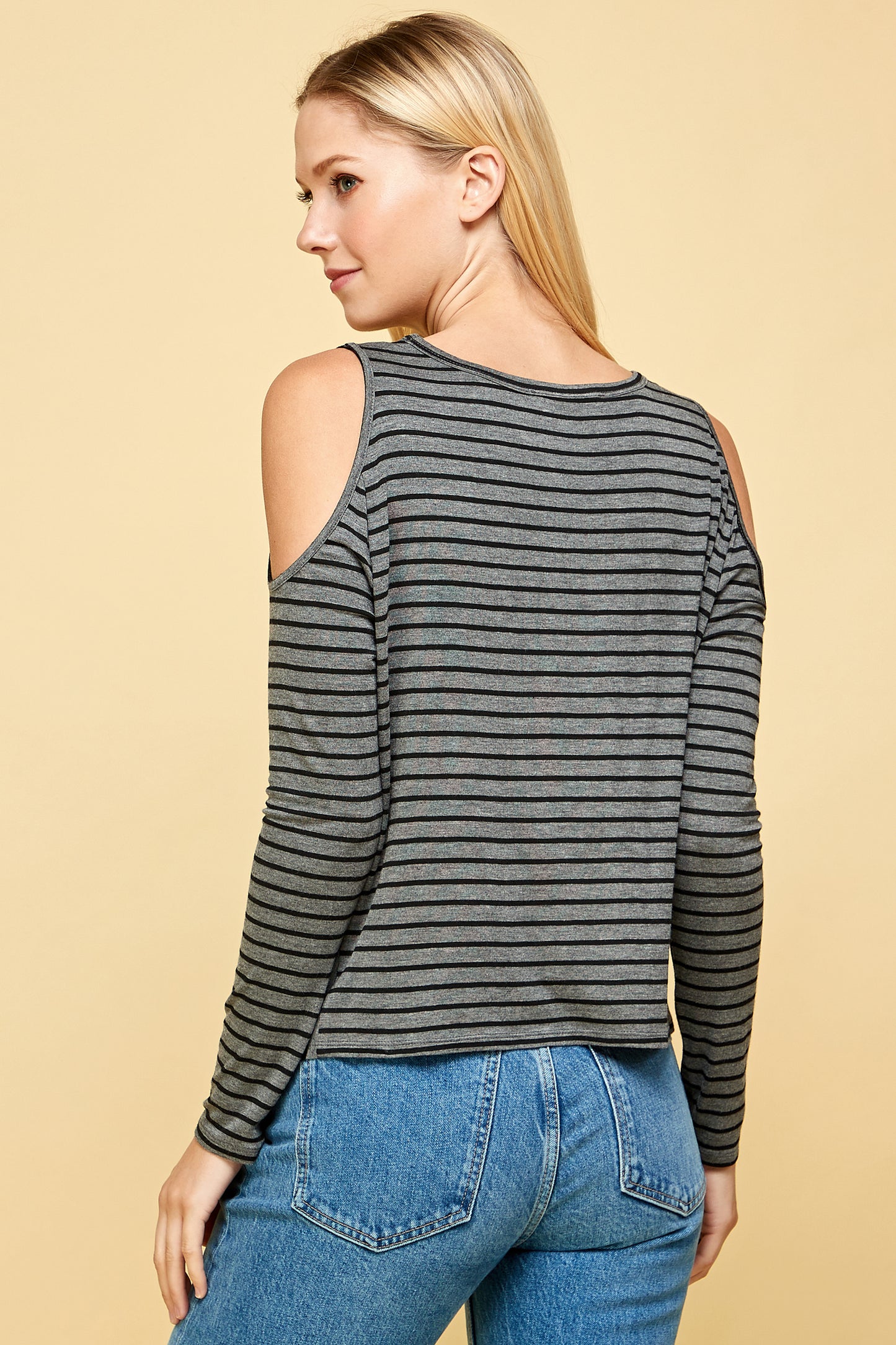 STRIPED COLD SHOULDER LONG SLEEVE