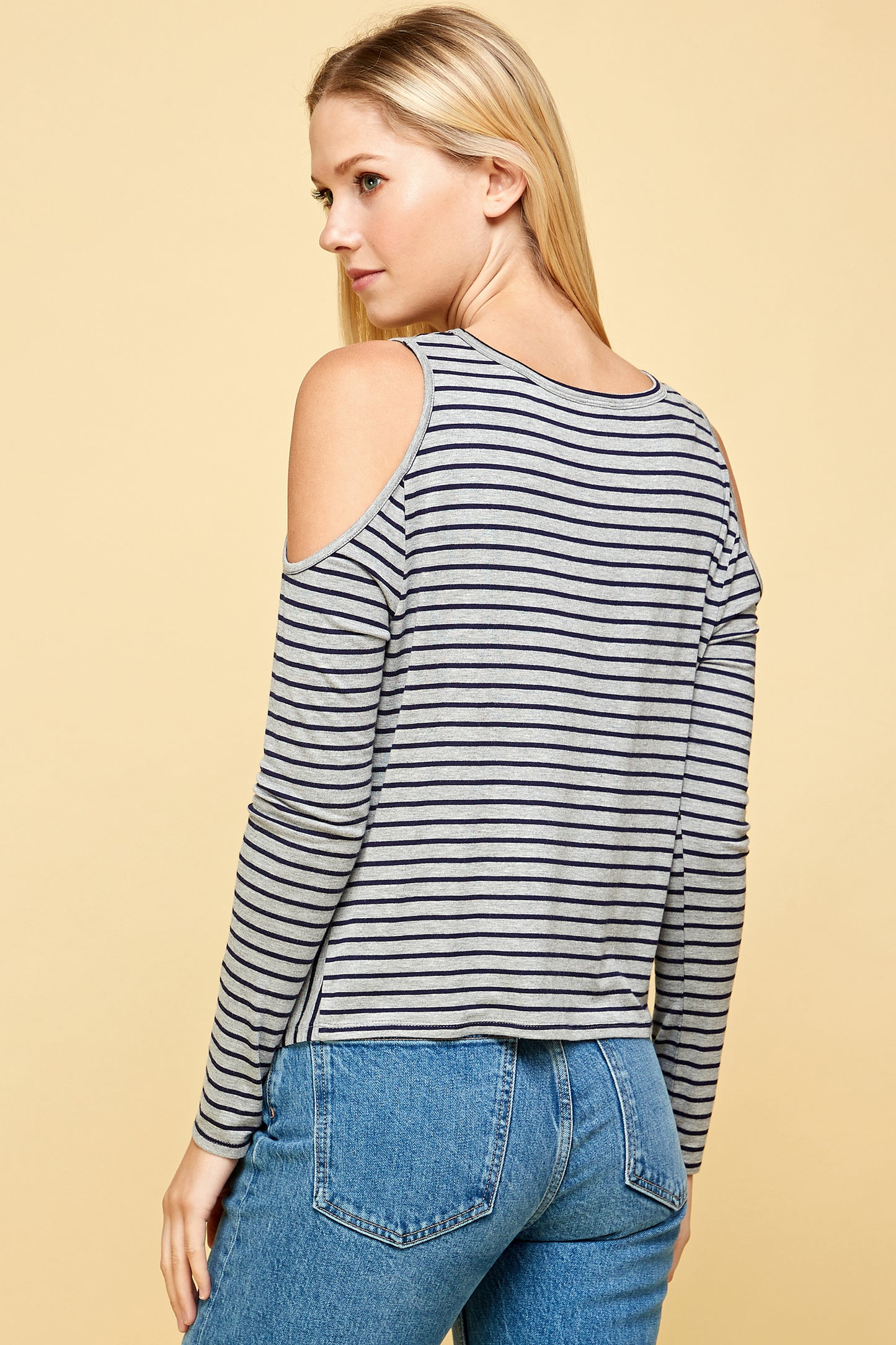 STRIPED COLD SHOULDER LONG SLEEVE