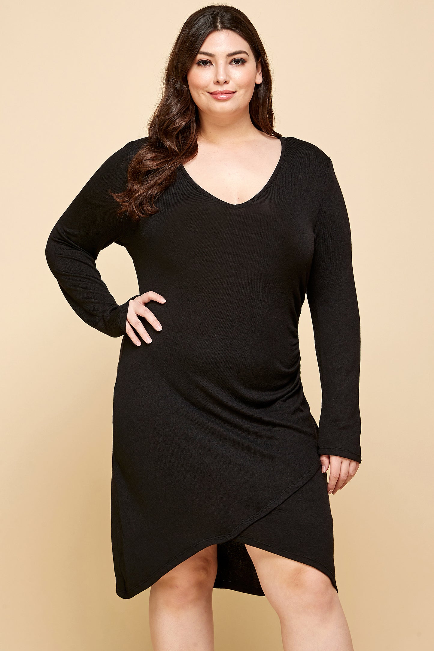 PLUS SIZE RUCHED SIDE WRAP SWEATER KNIT DRESS