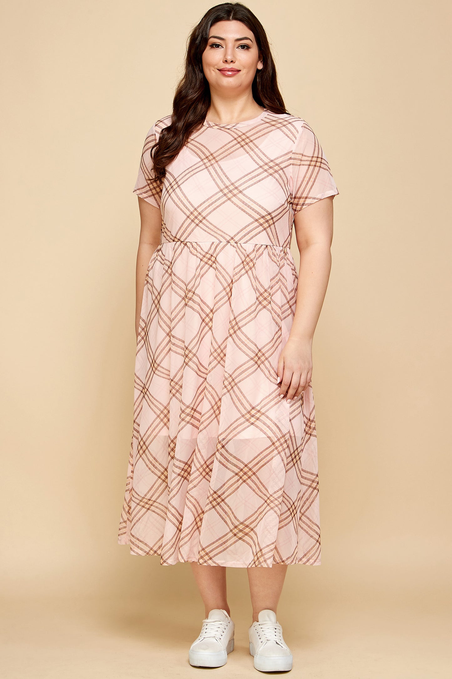 PLAID MESH MIDI DRESS