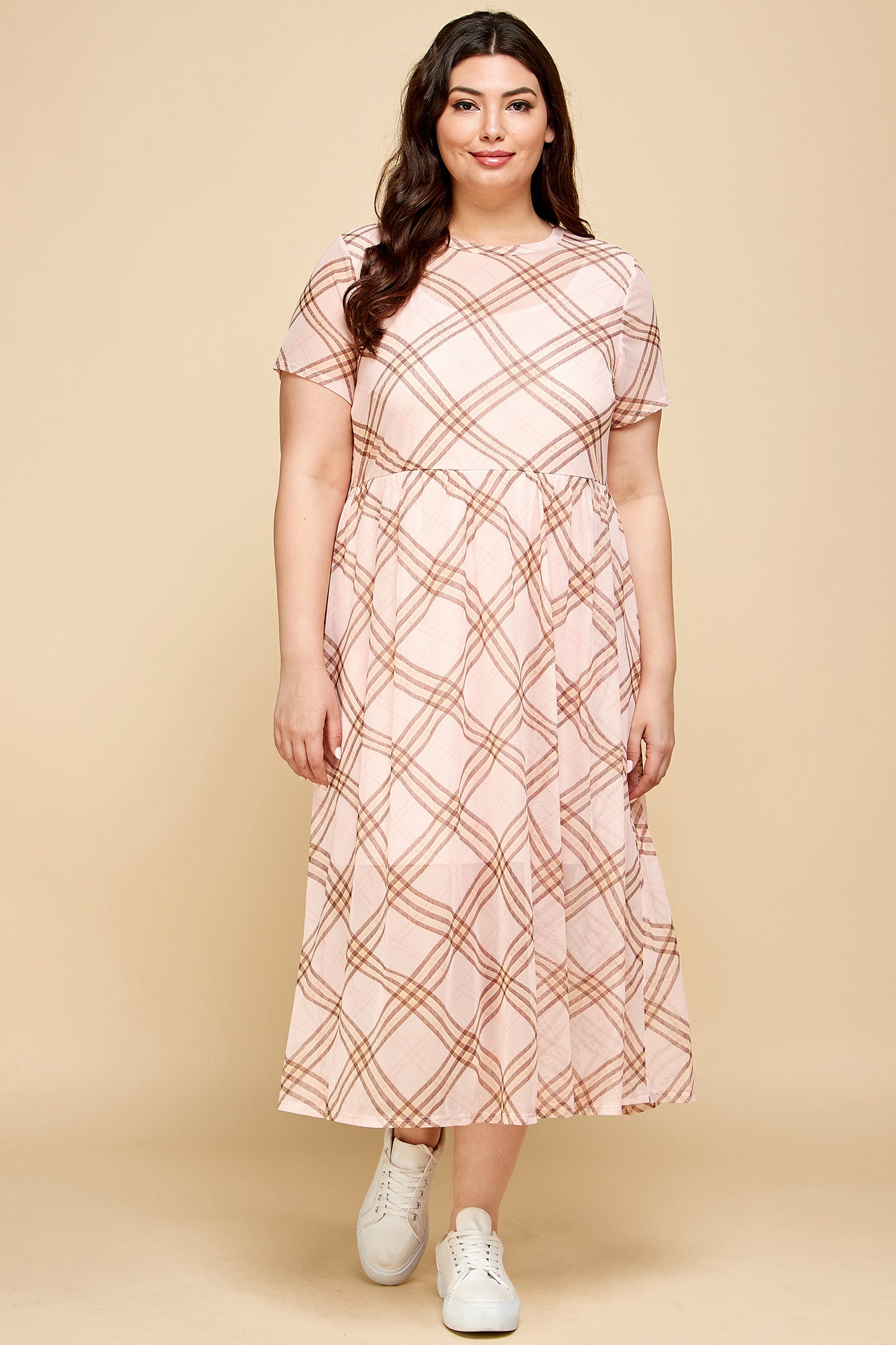 PLAID MESH MIDI DRESS