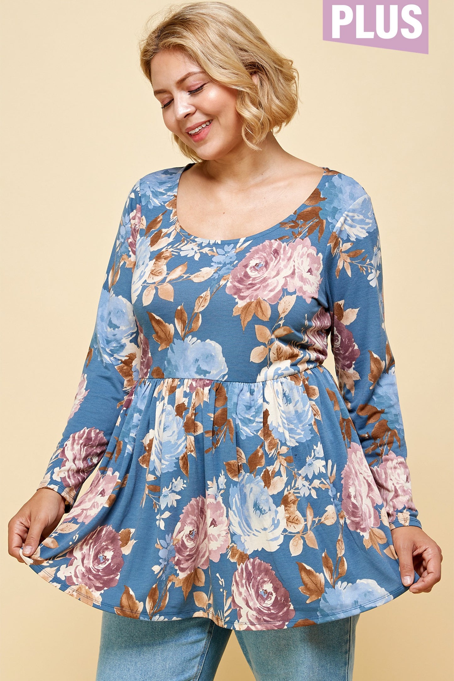 PLUS SIZE SCOOP NECK LONG SLEEVE TUNIC