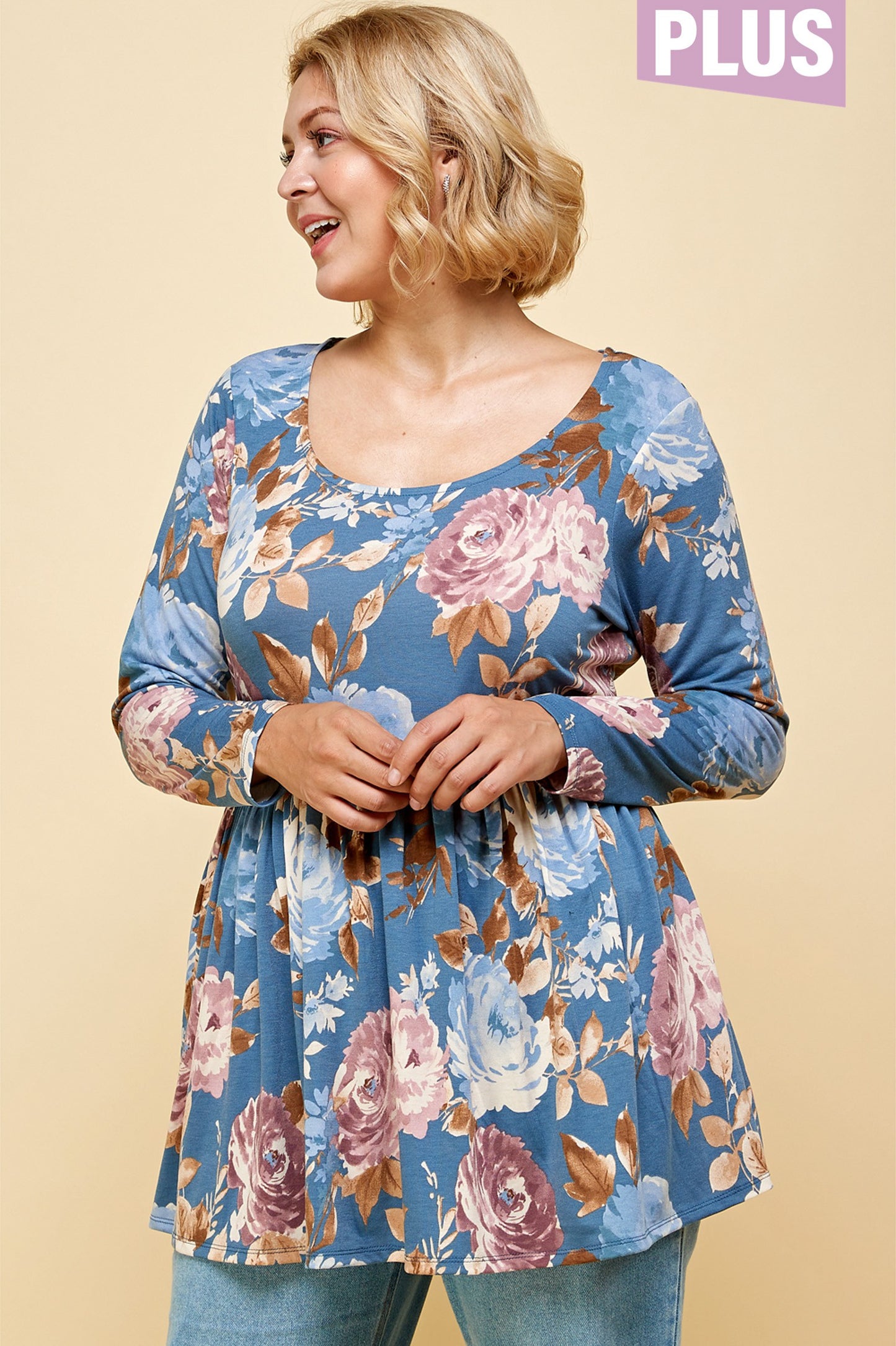 PLUS SIZE SCOOP NECK LONG SLEEVE TUNIC