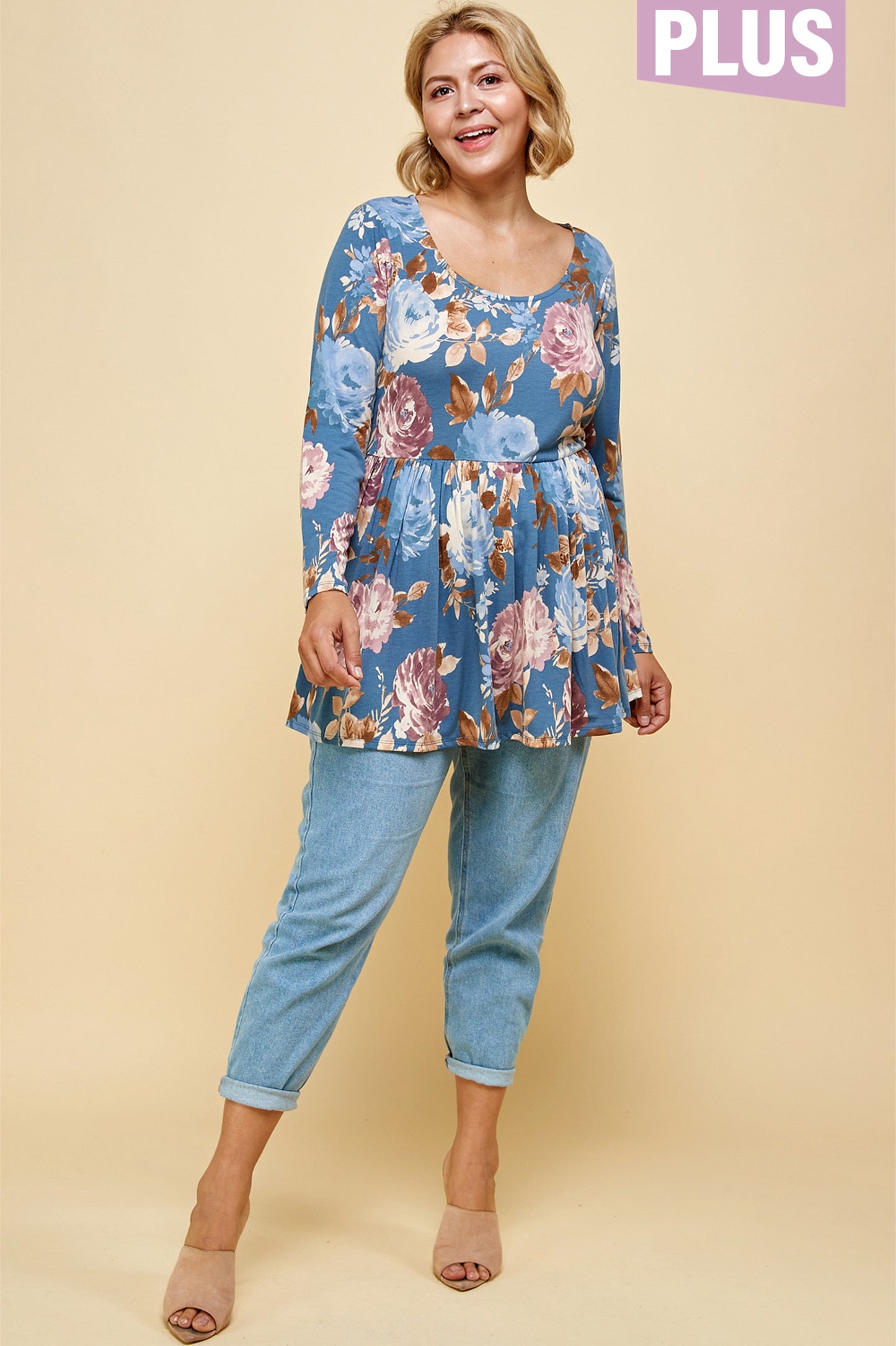 PLUS SIZE SCOOP NECK LONG SLEEVE TUNIC