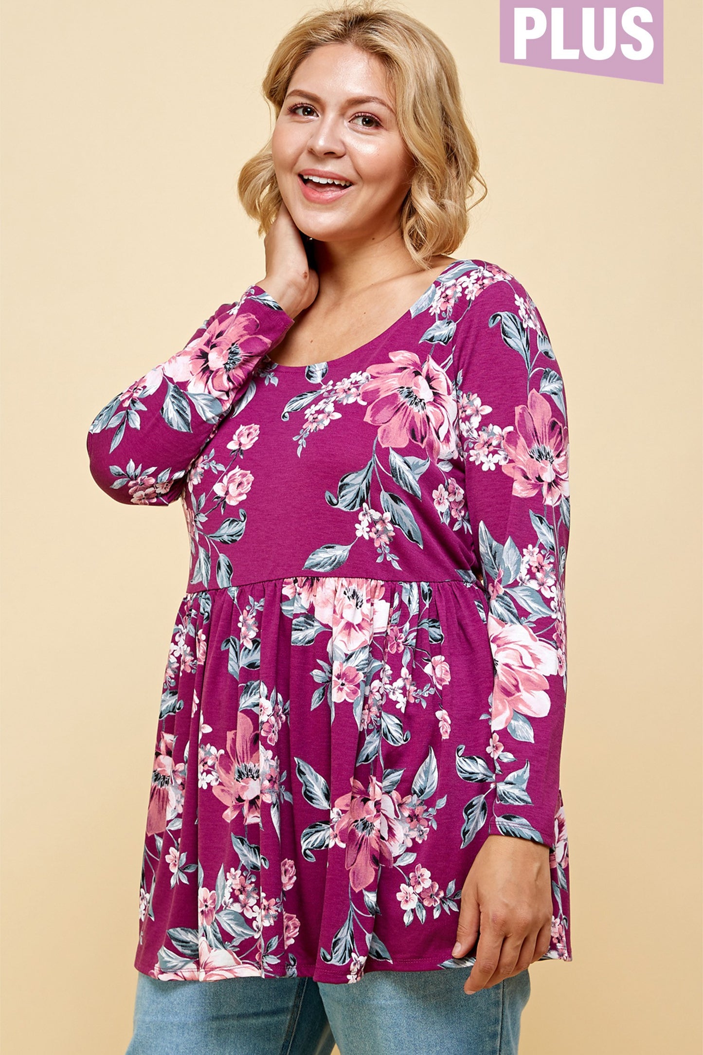 PLUS SIZE SCOOP NECK LONG SLEEVE TUNIC