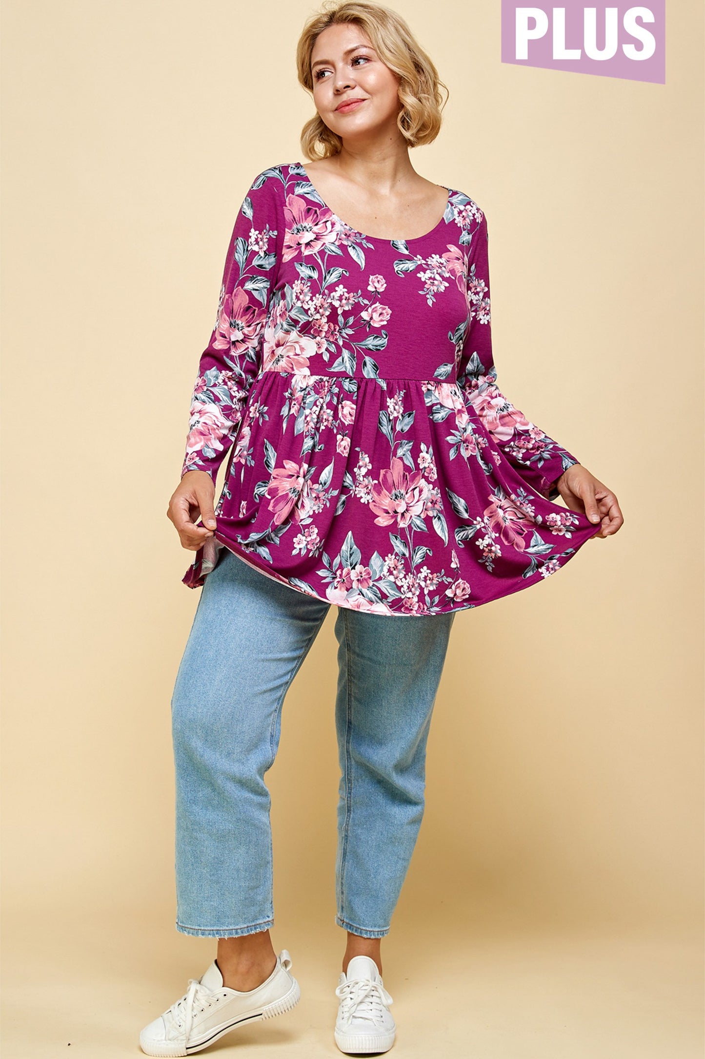 PLUS SIZE SCOOP NECK LONG SLEEVE TUNIC