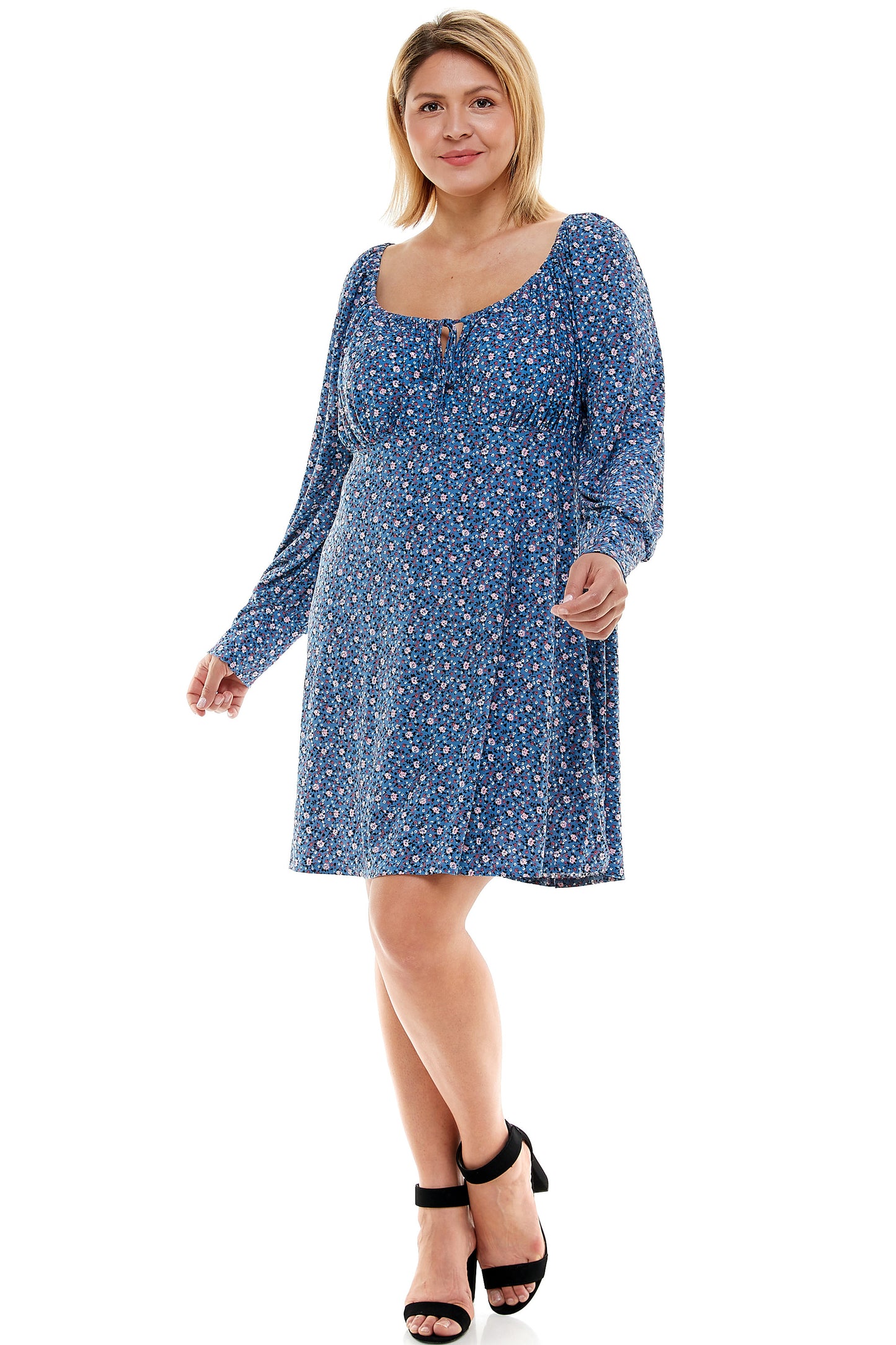 PLUS SIZE FLORAL DRESS WITH NECK TIE
