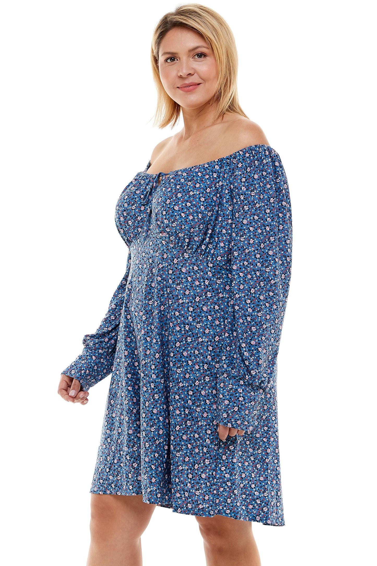 PLUS SIZE FLORAL DRESS WITH NECK TIE