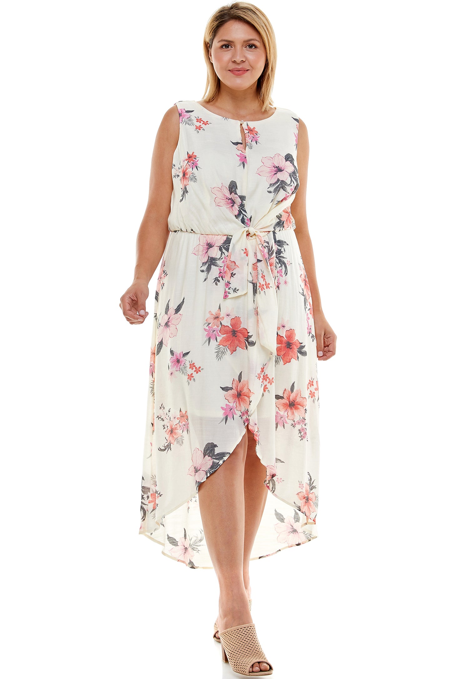 PLUS SIZE TROPICAL PRINT HIGH LOW DRESS