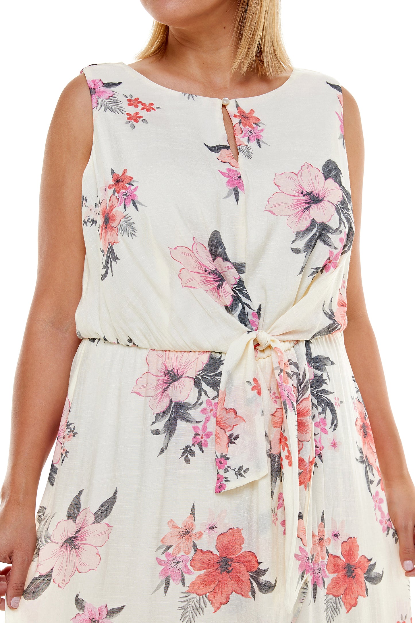 PLUS SIZE TROPICAL PRINT HIGH LOW DRESS