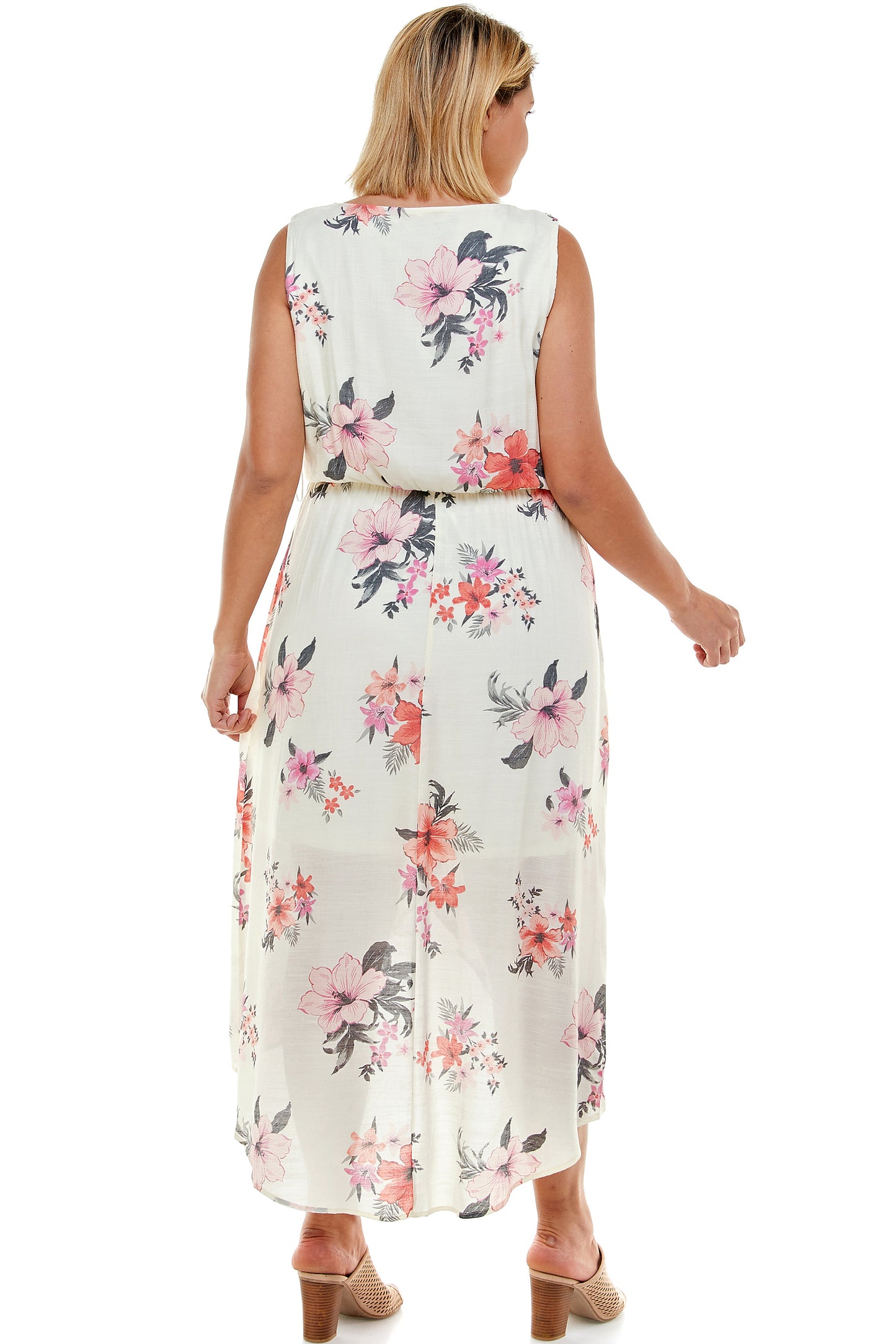 PLUS SIZE TROPICAL PRINT HIGH LOW DRESS