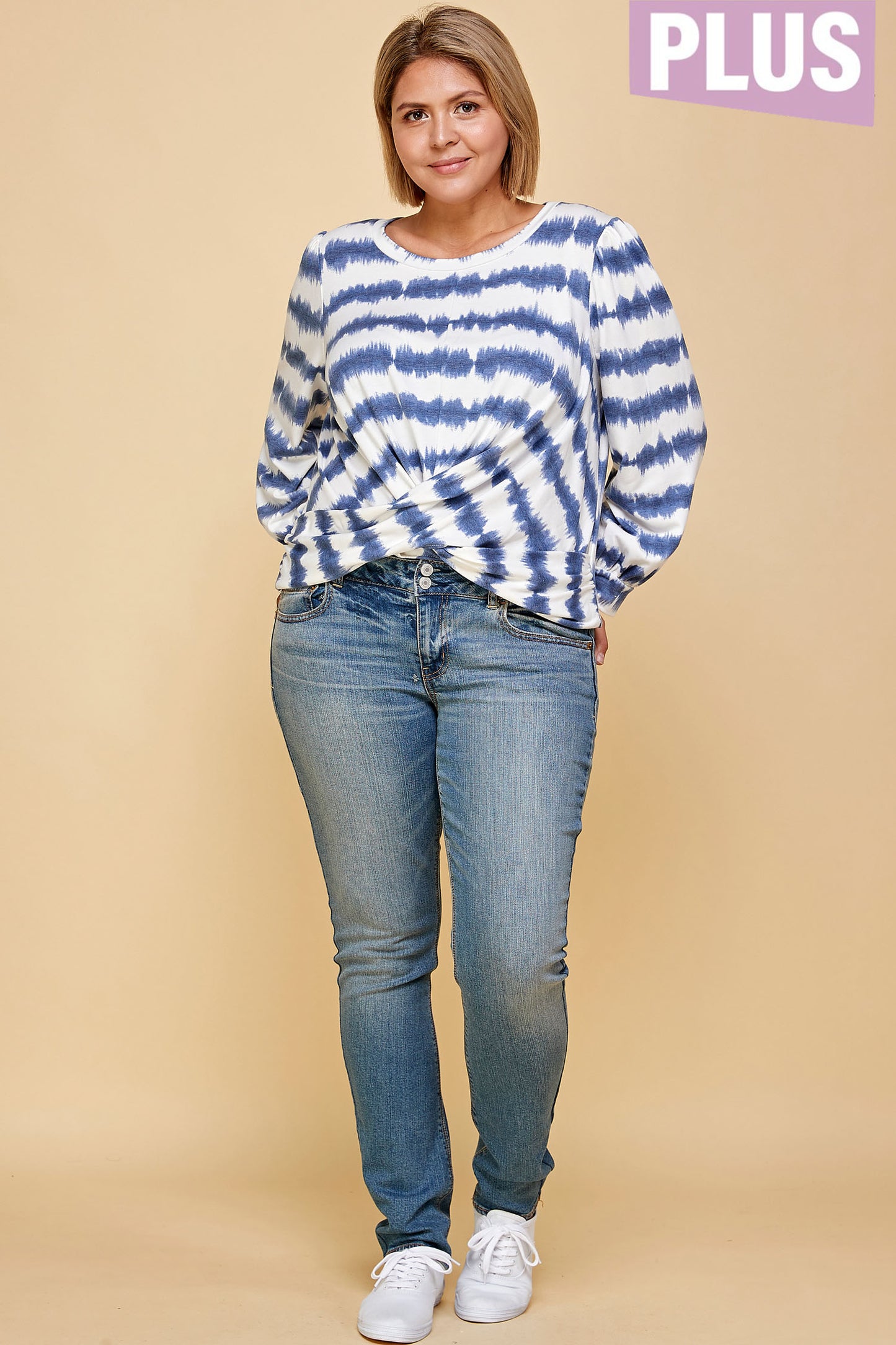 PLUS SIZE TIE DYE STRIPED SWEATER