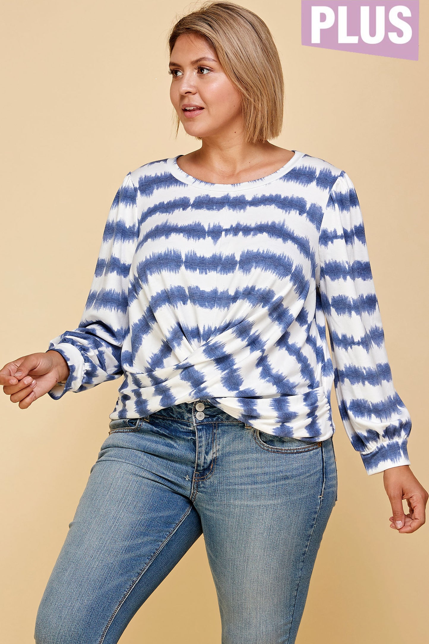 PLUS SIZE TIE DYE STRIPED SWEATER