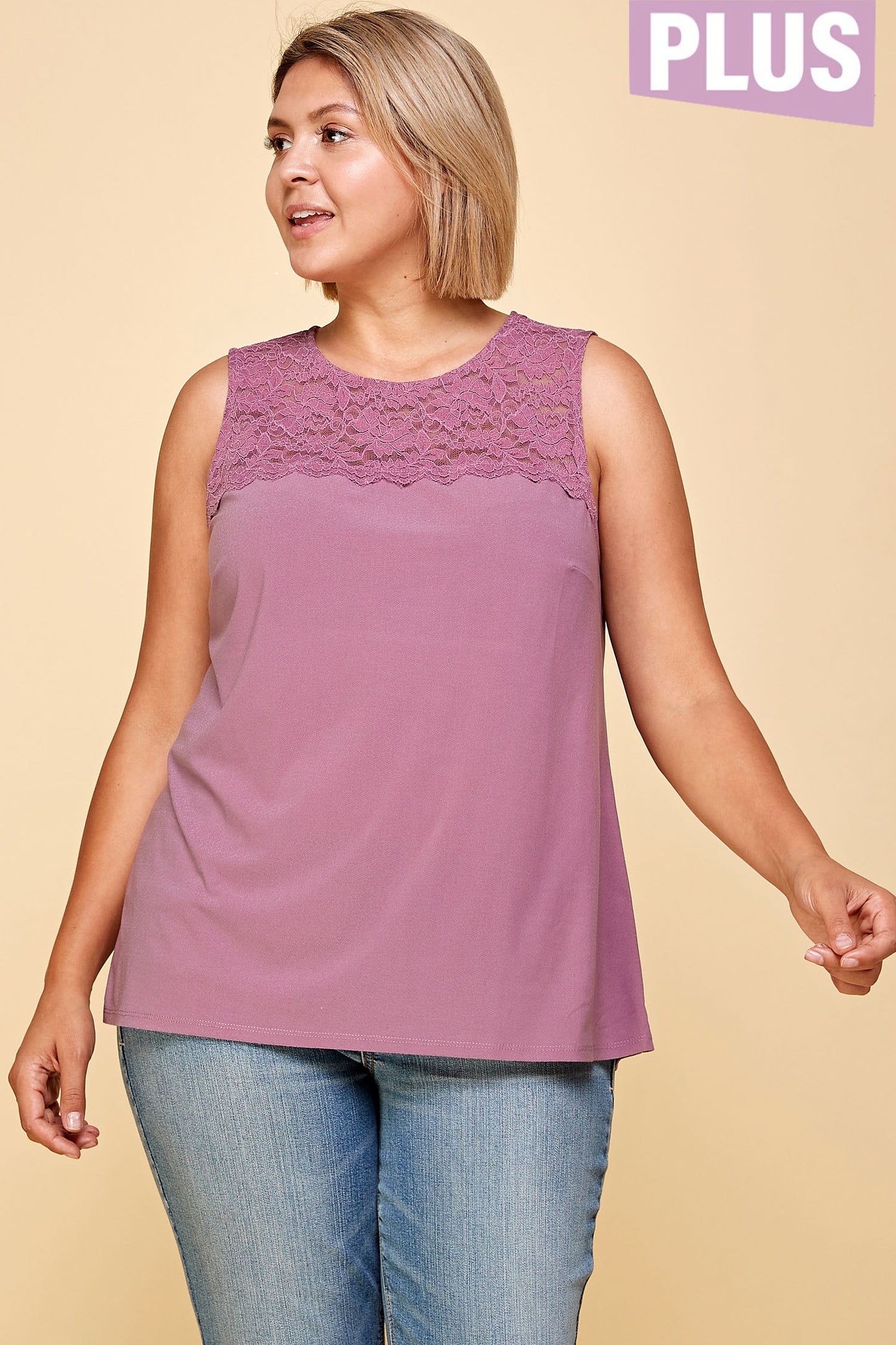 PLUS SIZE MESH LACE TANK TOP