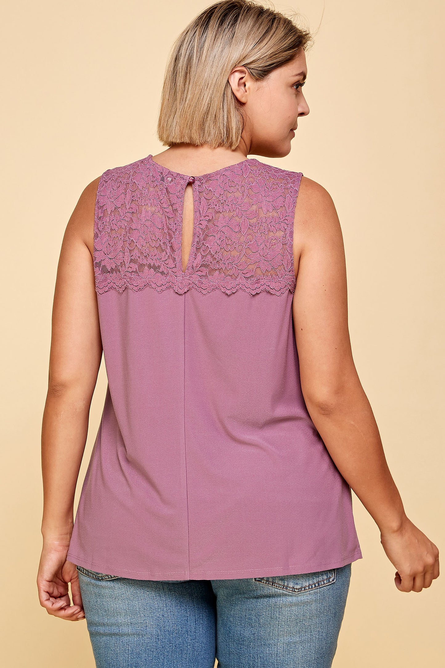 PLUS SIZE MESH LACE TANK TOP
