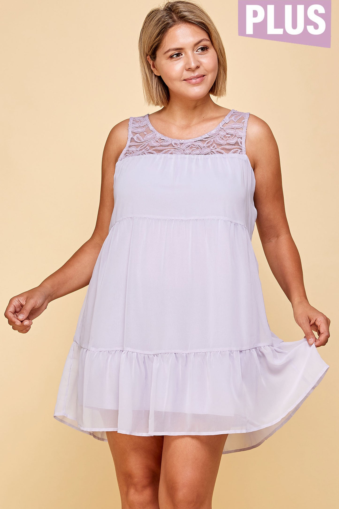 BLACK SLEEVELESS LACE PLUS SIZE TIERED MINI DRESS