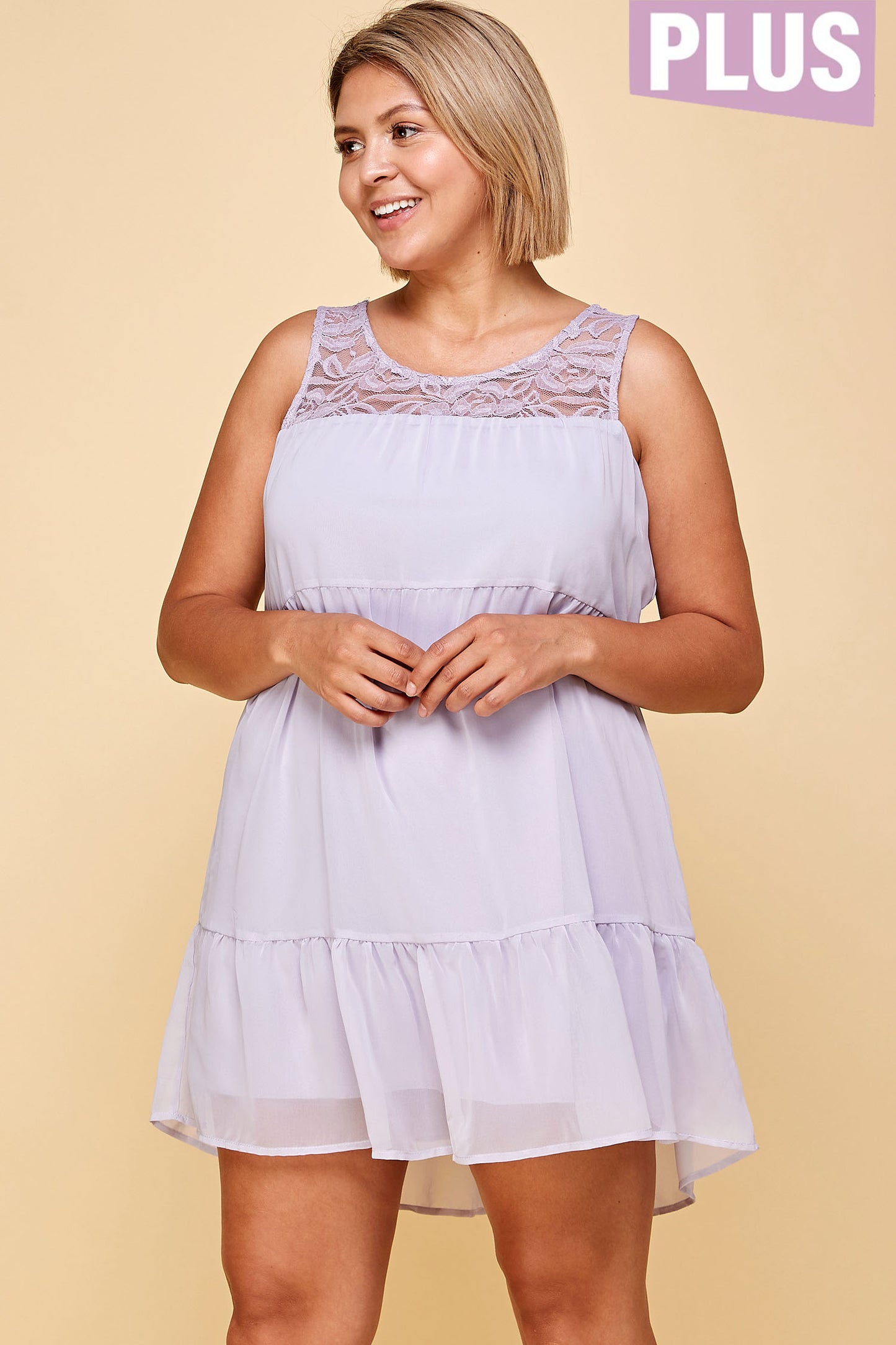 NAVY SLEEVELESS LACE PLUS SIZE TIERED MINI DRESS