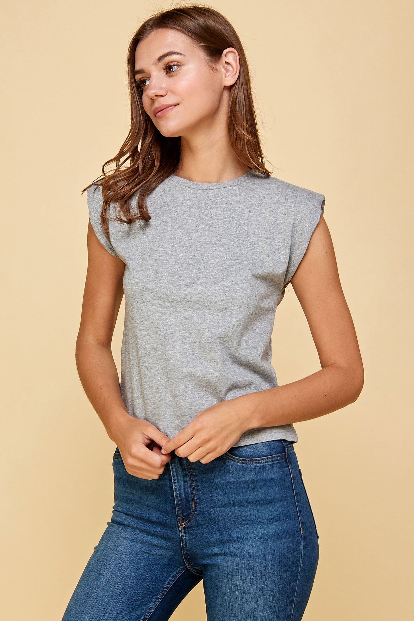 GREY MUSCLE TEE WITH SHOULDER PADS
