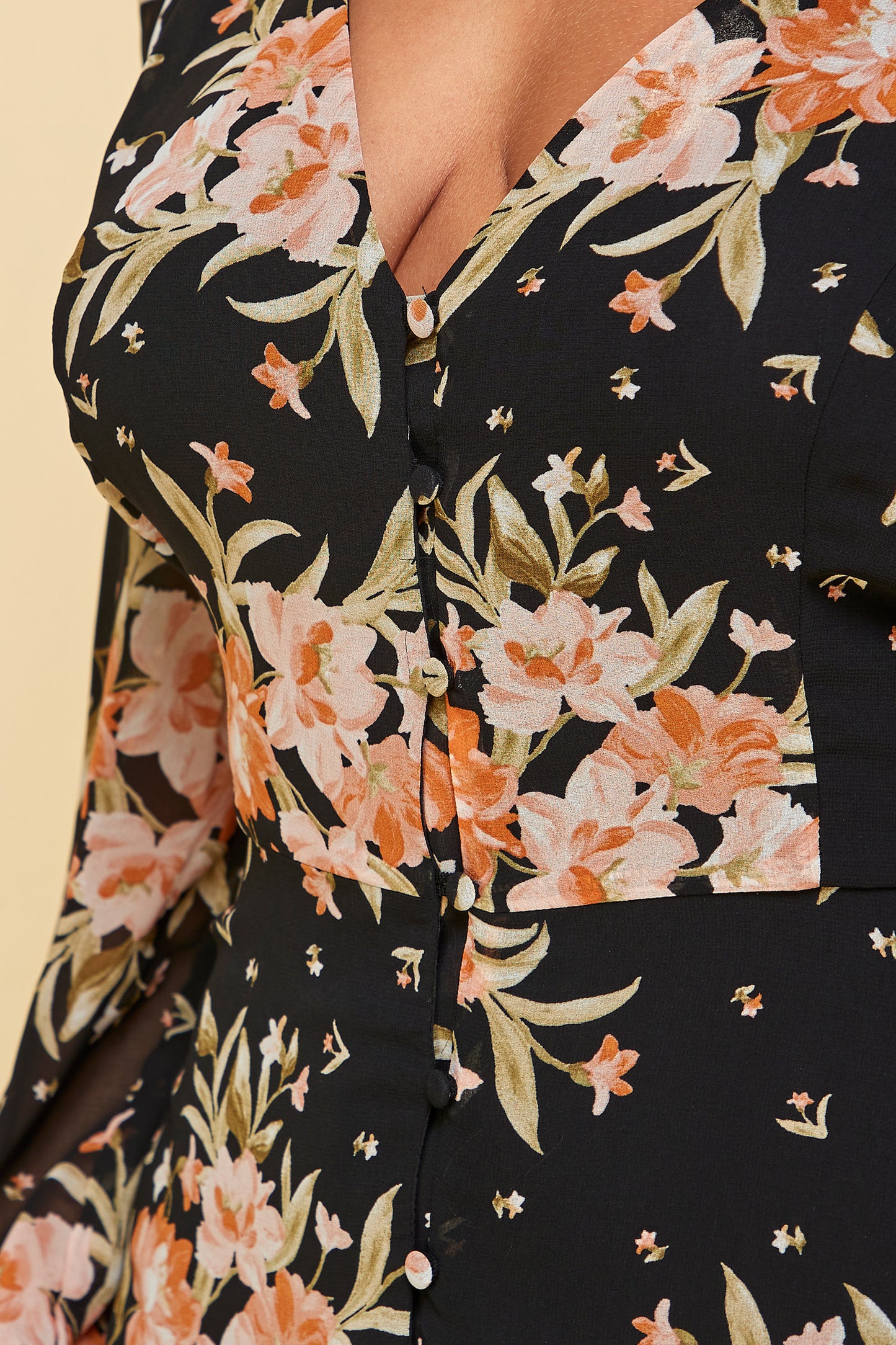 LONG SLEEVE FLORAL MIDI DRESS