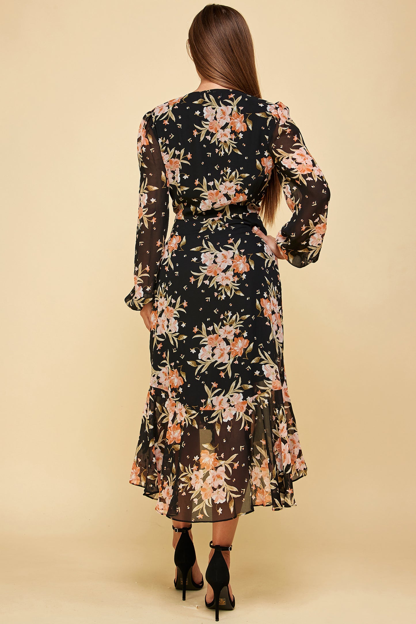 LONG SLEEVE FLORAL MIDI DRESS