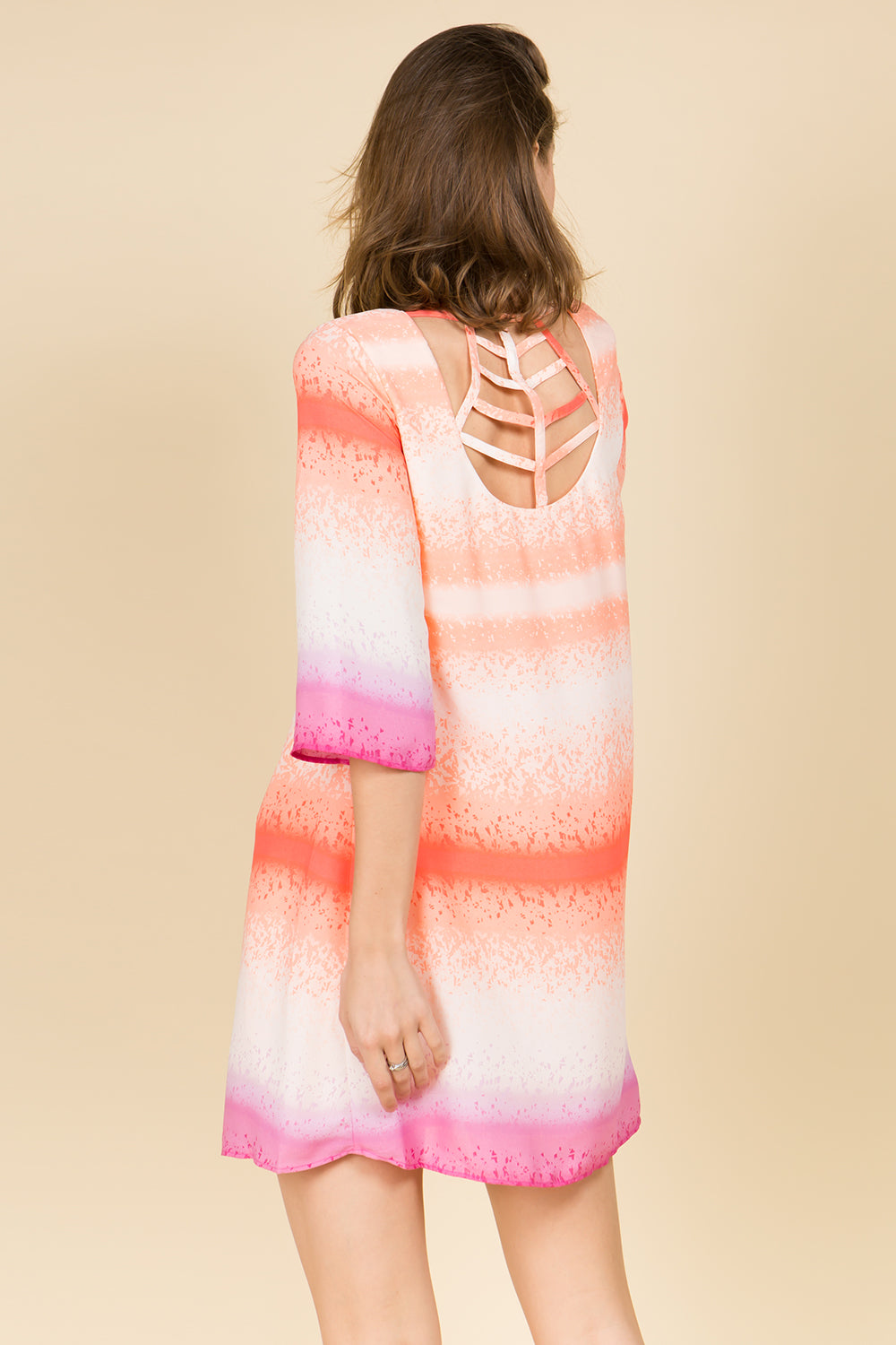 HALF SLEEVE TIE-DYE CORAL PINK SHIFT DRESS