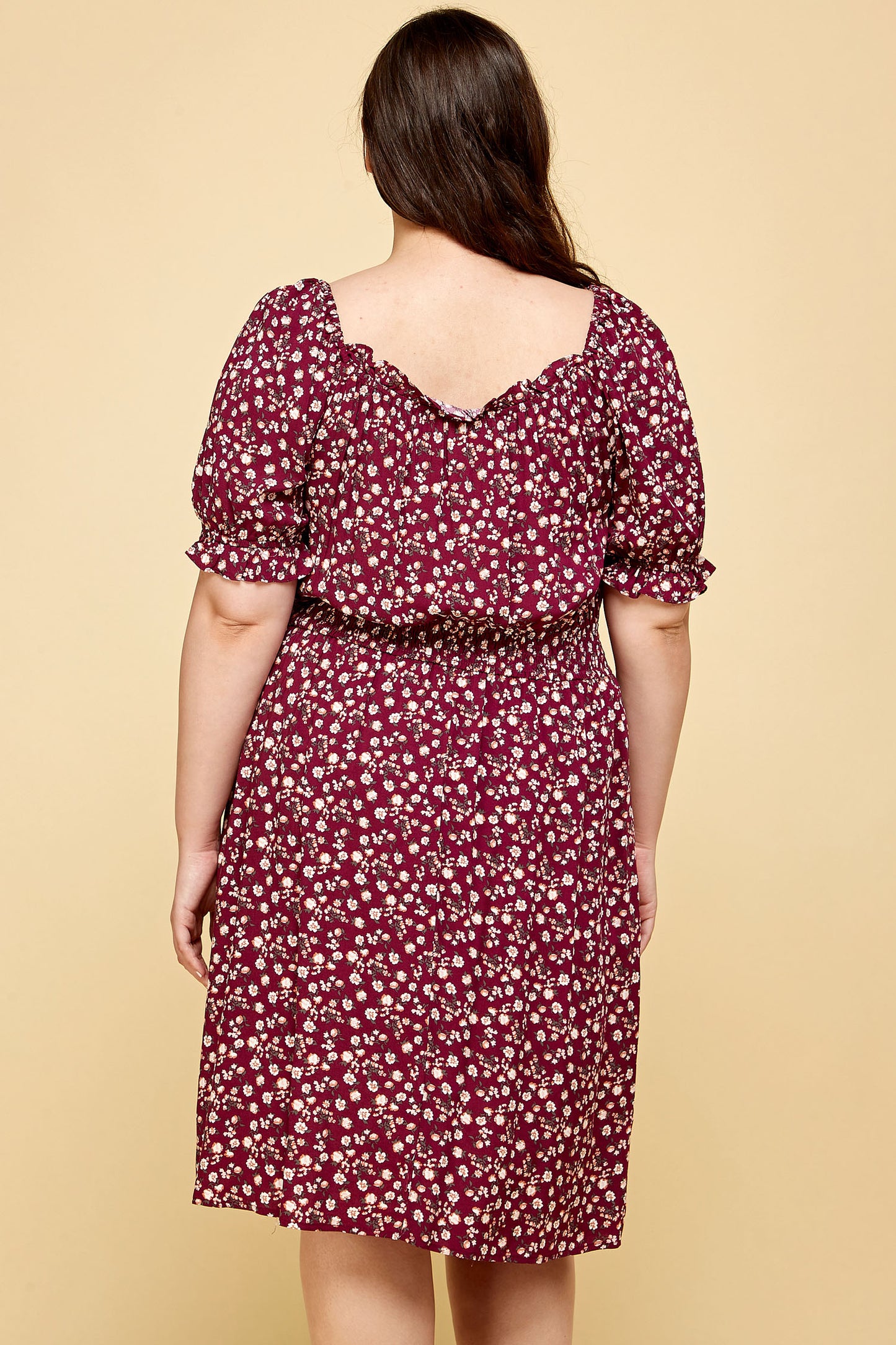 PLUS SIZE PEASANT SMOCKED WAIST DRESS IN PURPLE