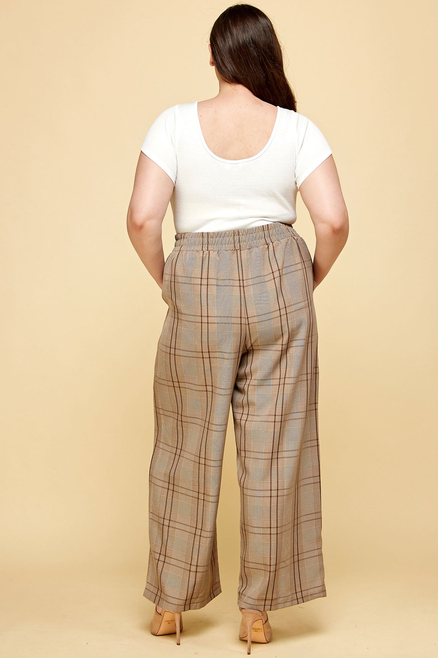PLUS SIZE SHORT SLEEVE PLAID JUMPSUIT