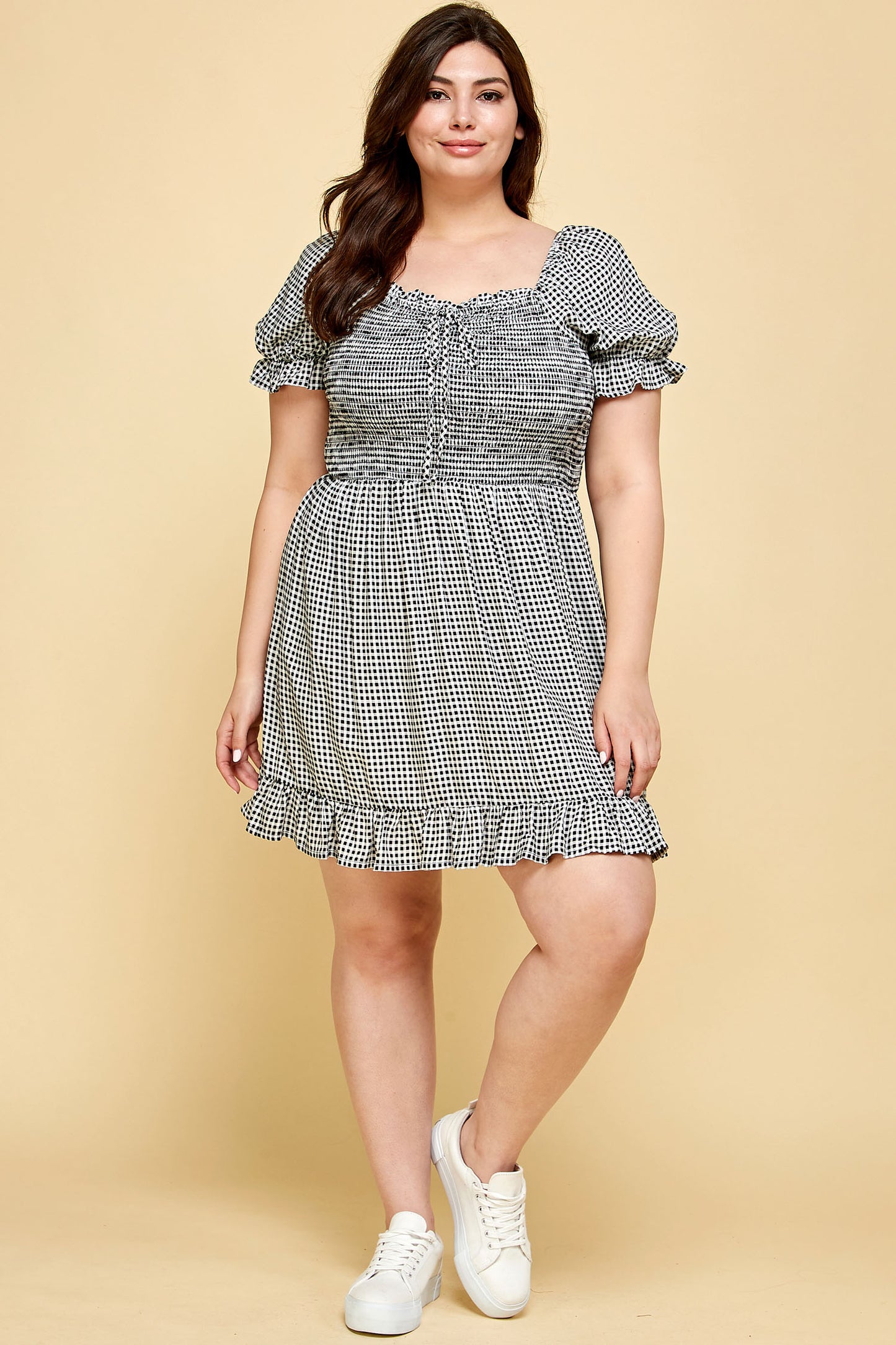 PLUS SIZE GINGHAM BABYDOLL DRESS