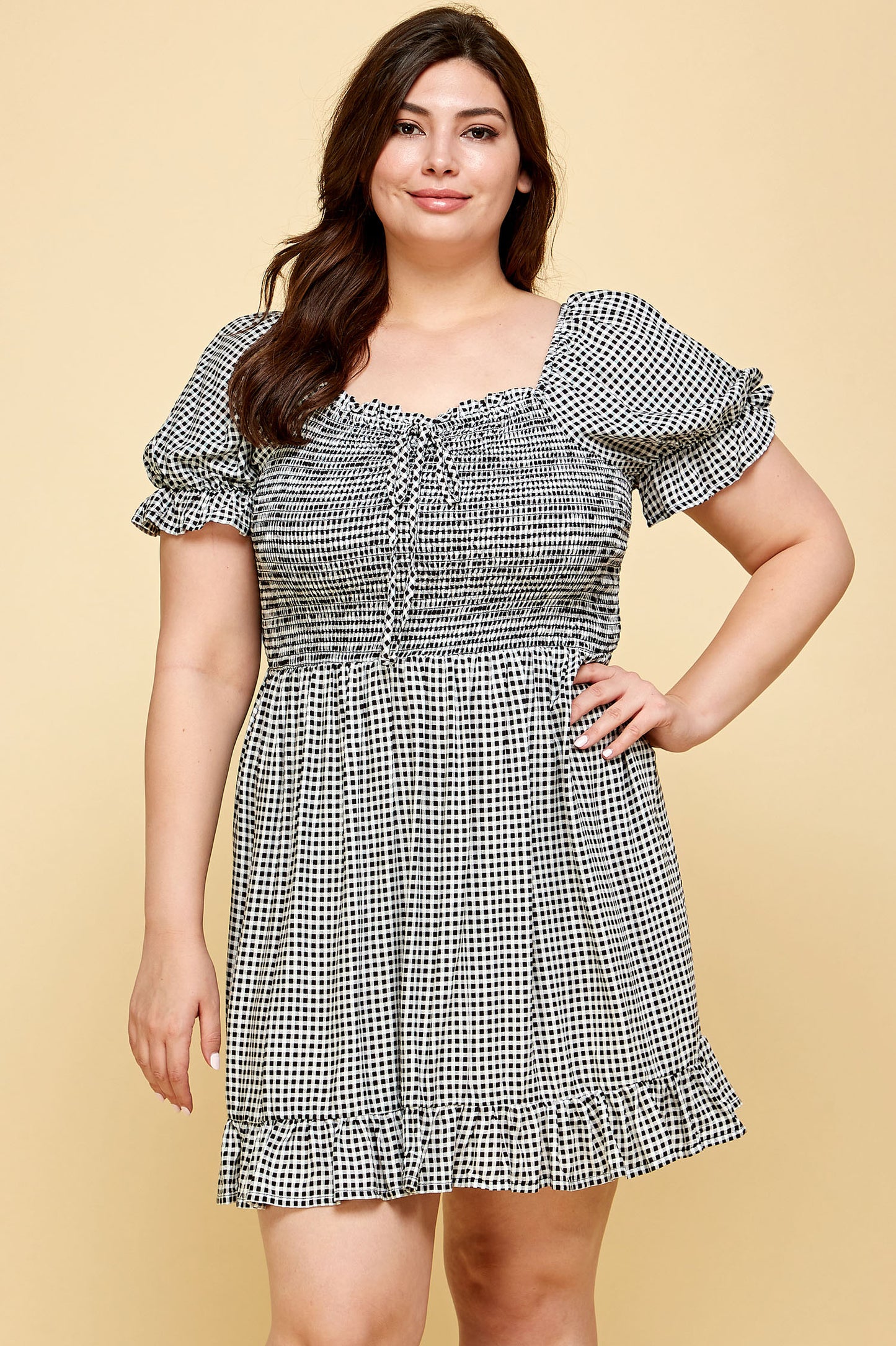 PLUS SIZE GINGHAM BABYDOLL DRESS