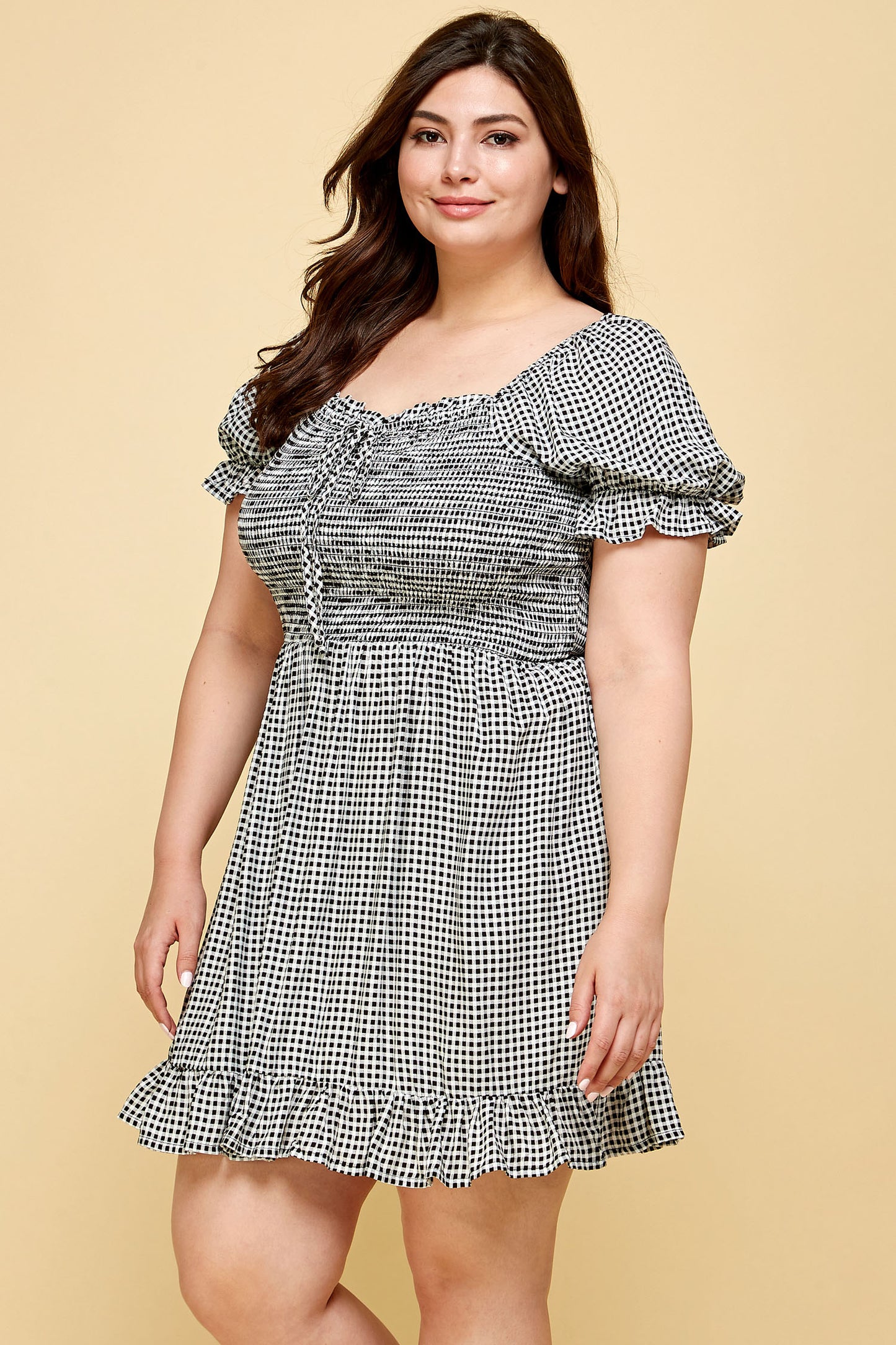 PLUS SIZE GINGHAM BABYDOLL DRESS