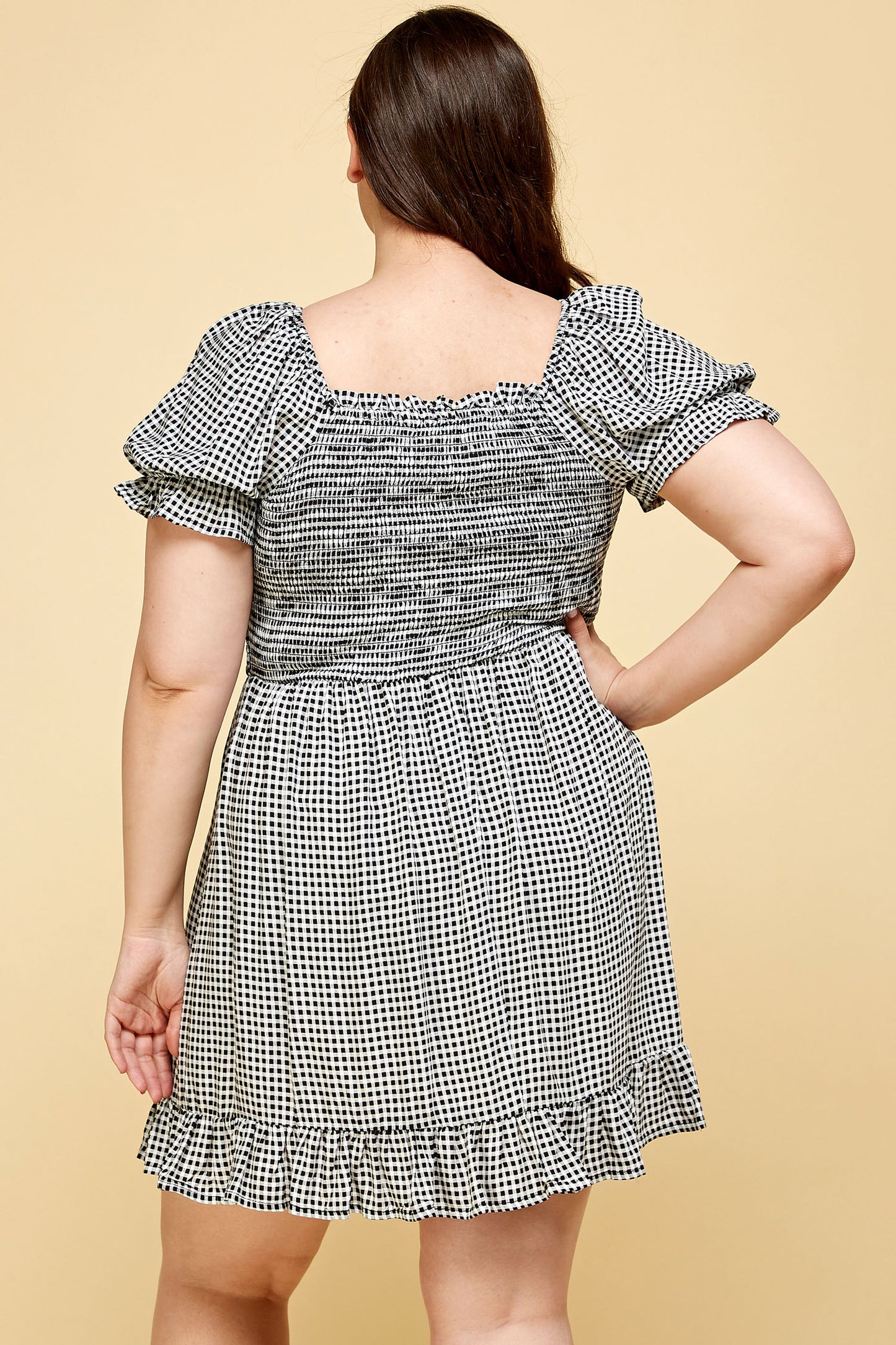 PLUS SIZE GINGHAM BABYDOLL DRESS