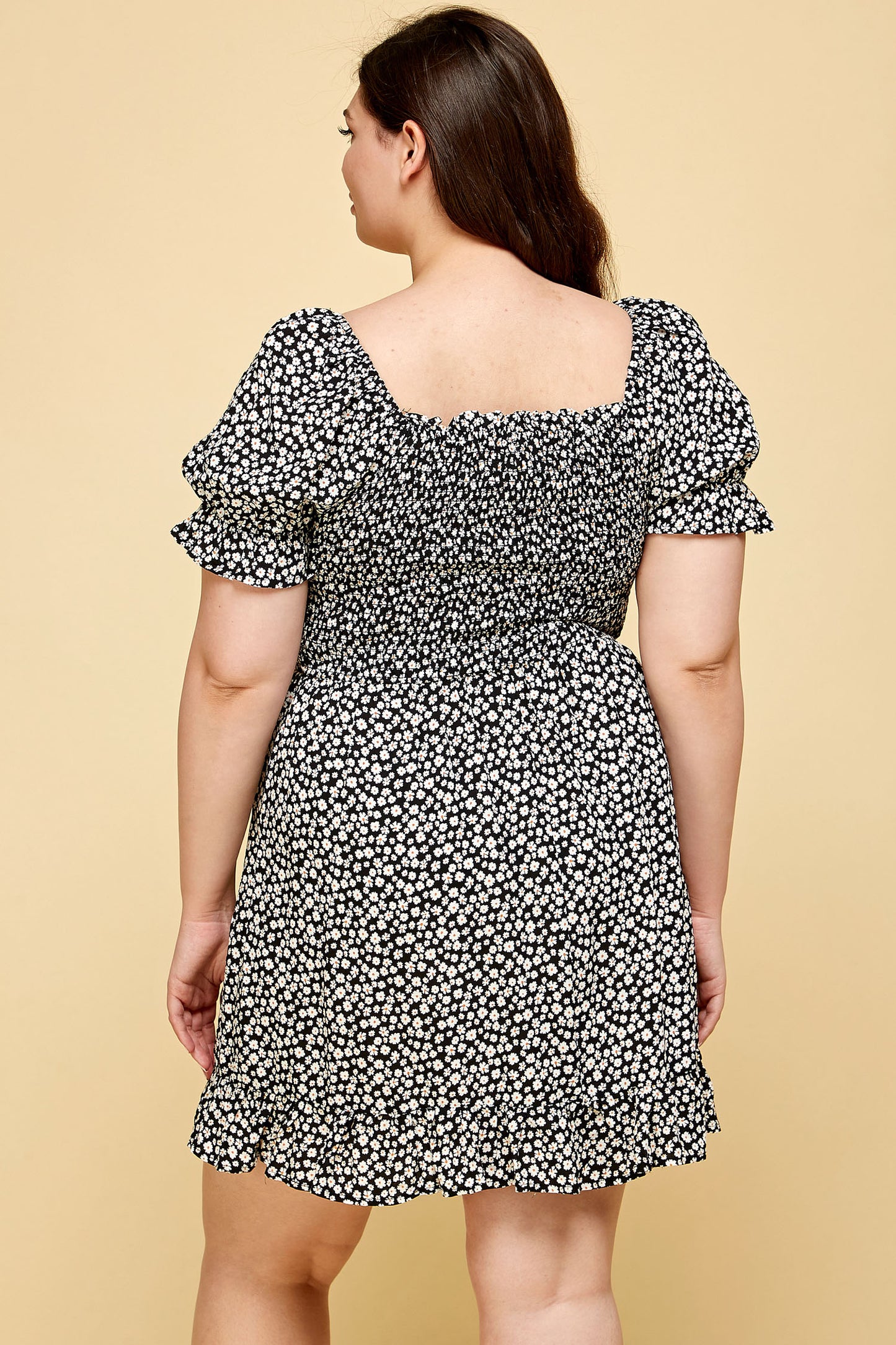 PLUS SIZE FLORAL BABYDOLL DRESS IN BLACK