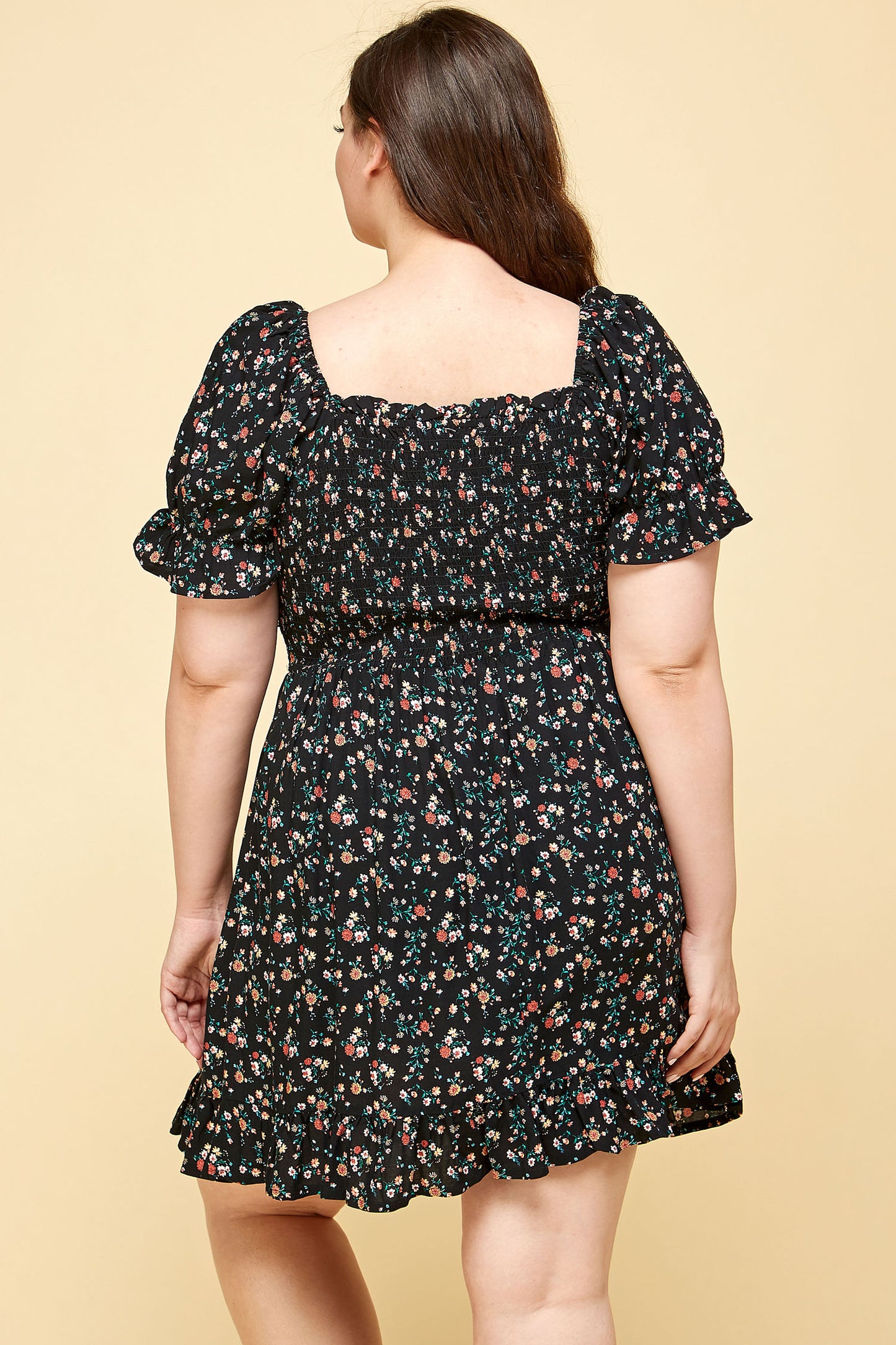PLUS SIZE FLORAL BABYDOLL DRESS IN BLACK