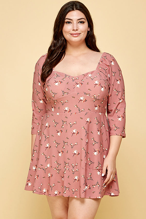 PINK FLORAL PLUS SIZE SKATER DRESS