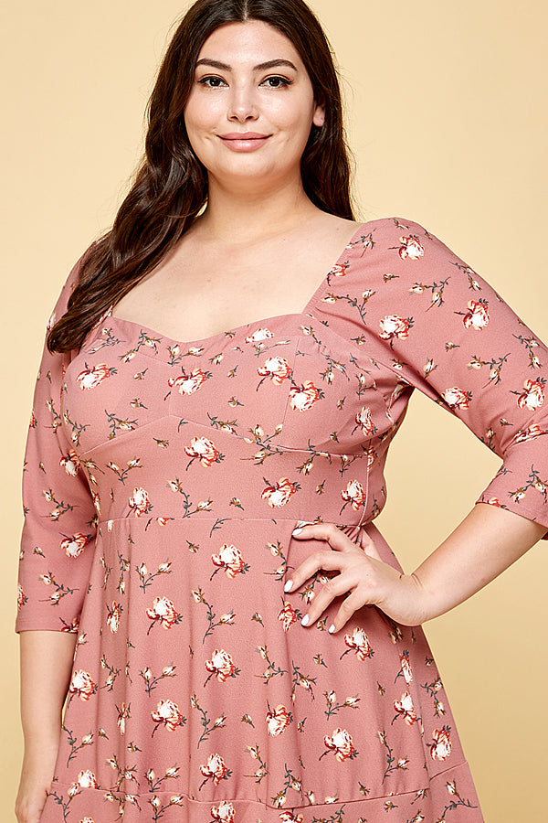 PINK FLORAL PLUS SIZE SKATER DRESS