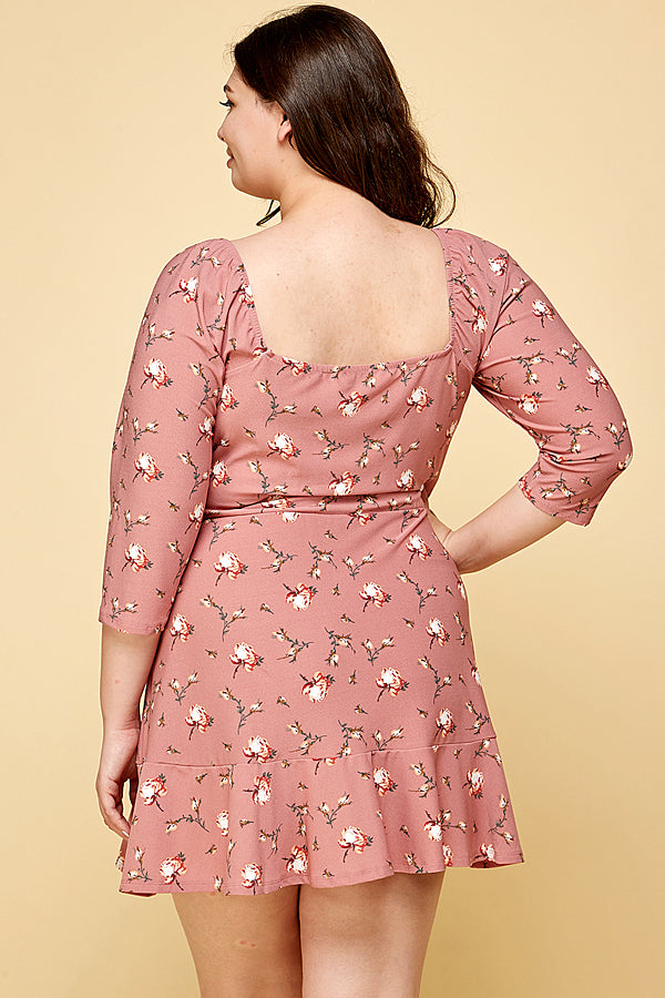 PINK FLORAL PLUS SIZE SKATER DRESS
