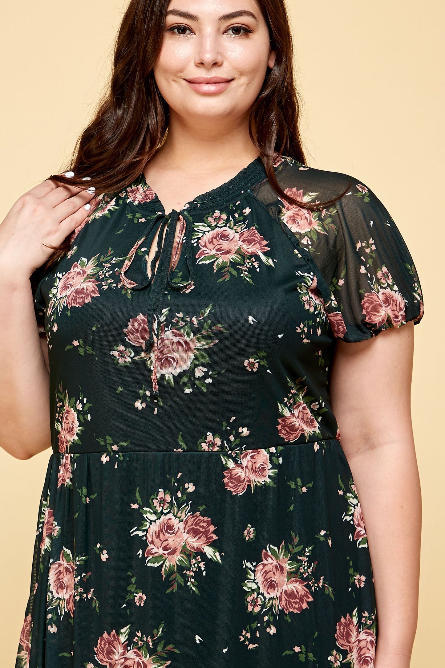 PLUS SIZE FLORAL BLACK MESH DRESS