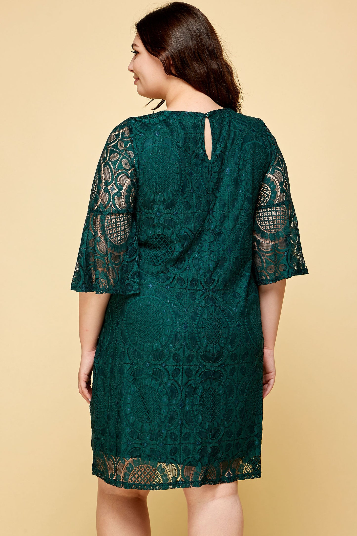 PLUS SIZE LACE QUARTER SLEEVE NECKLACE DRESS