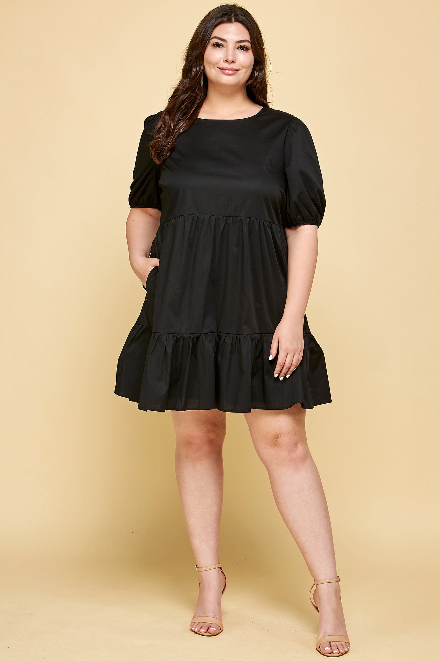 BLACK PUFF SLEEVE BABYDOLL DRESS
