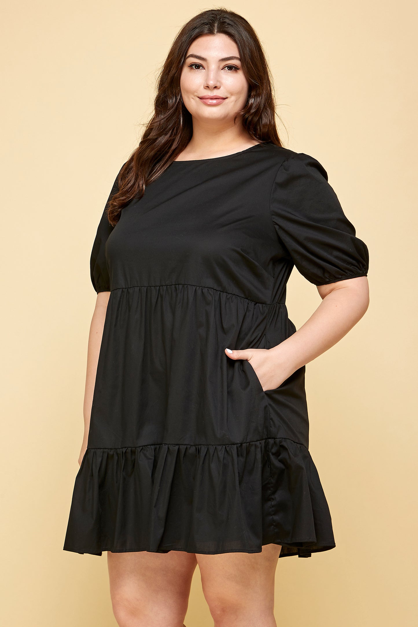 BLACK PUFF SLEEVE BABYDOLL DRESS